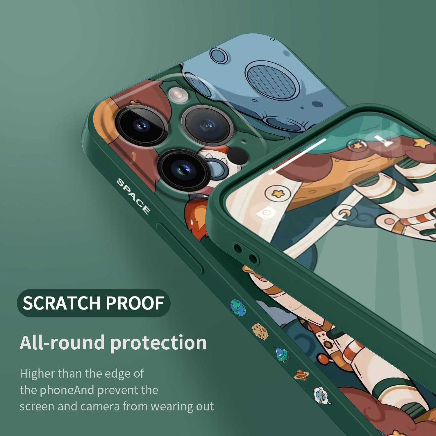 Fundas para iPhone 15 Pro Max, para iPhone 15 Pro Max, funda de astronauta lateral con diseños de patrón creativo de silicona líquida a prueba de