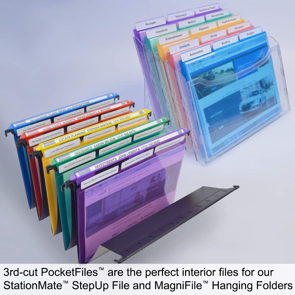 Ultimate Office PocketFile – Carpeta de documentos de polietileno transparente, 3er corte, tamaño carta, en 6 colores surtidos, juego de 36