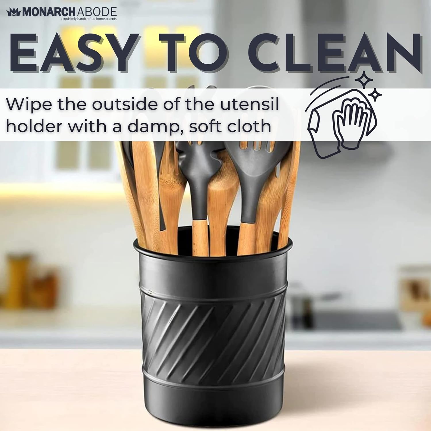Monarch Abode 39377 – Organizador de metal hecho a mano con ondas en relieve, organizador interior de cocina para utensilios, multiusos, soporte