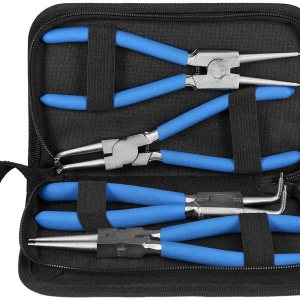 Juego de alicates de anillo a presión, 4 alicates profesionales de 7 pulgadas internos externos rectos curvados con bolsa portátil Juego de alicates de anillo a presión, 4 alicates profesionales de 7 pulgadas internos externos rectos curvados con bolsa portátil