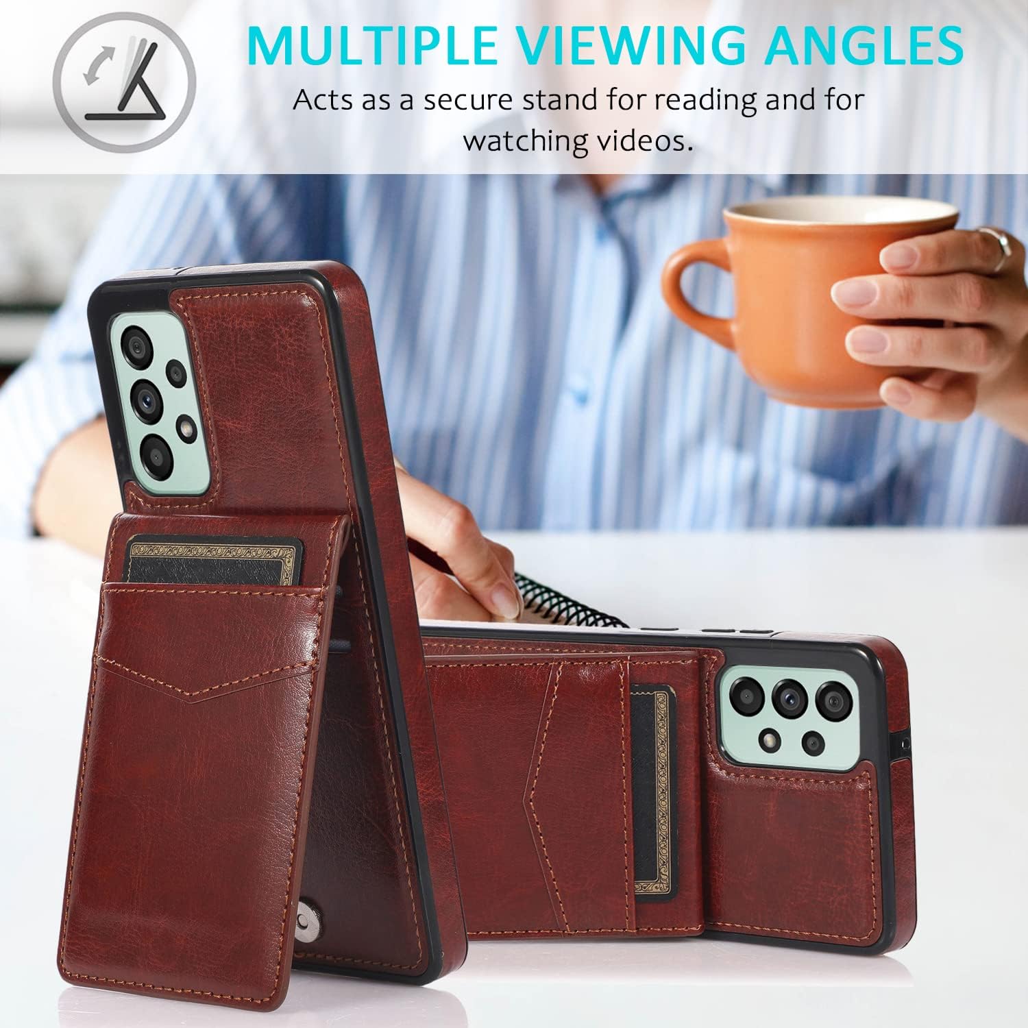 ZZXX Funda para Samsung Galaxy A53 5G, de doble capa, ligera, de piel de primera calidad, con ranuras para tarjetas, función atril, funda protectora