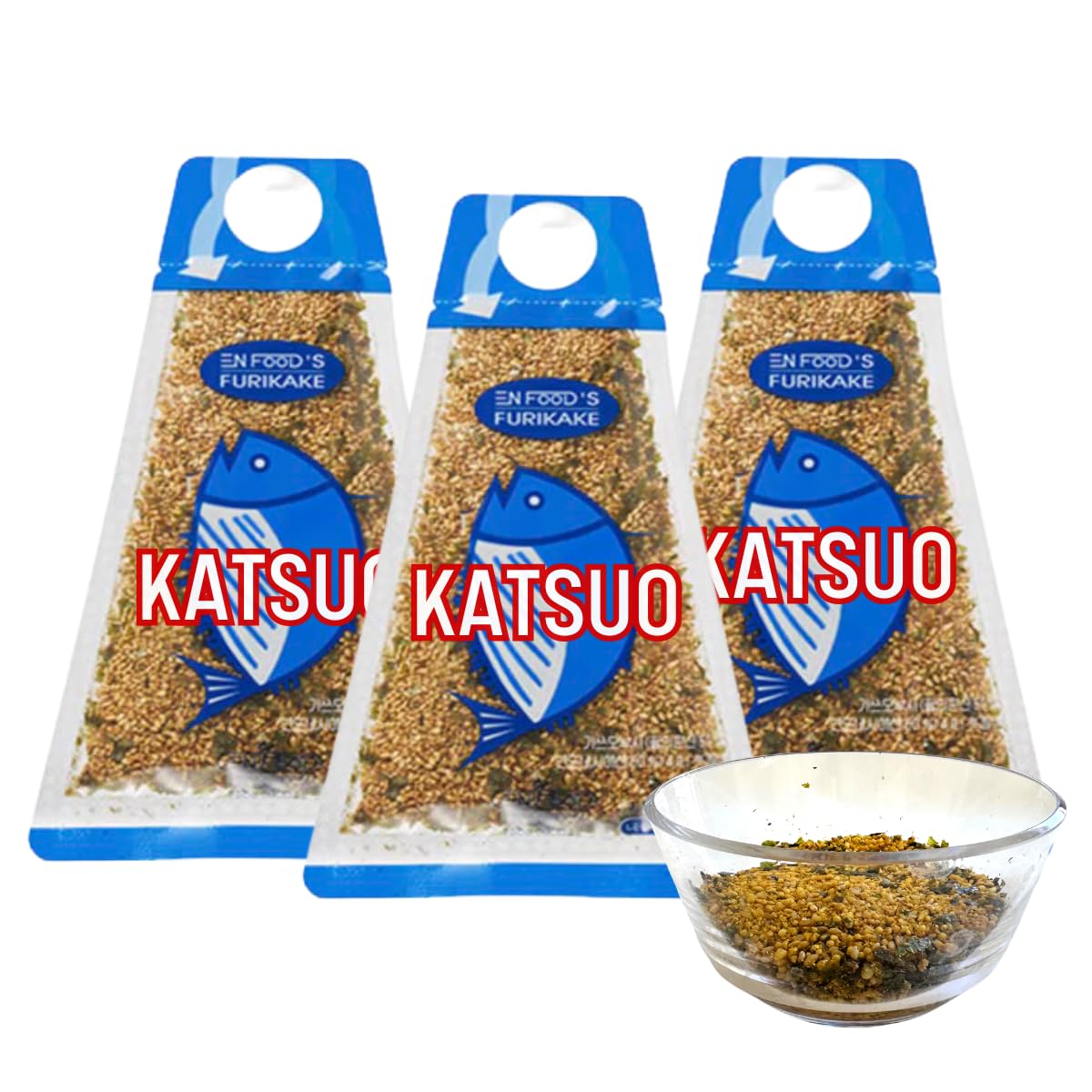 Katsuo Bonito Furikake 1.76 onzas (paquete de 3)  Condimento de arroz japonés sabor Umami con copos de algas, bolas de arroz onigiri, sopa y uso