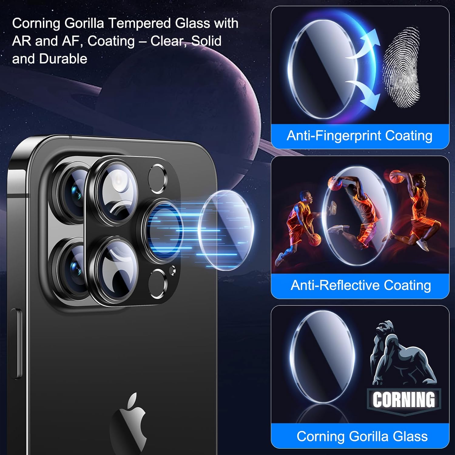 Esanik Paquete de 2 protectores de lente de cámara para iPhone 14 ProiPhone 14 Pro Max, carcasa de aleación de aluminio mate de vidrio templado,