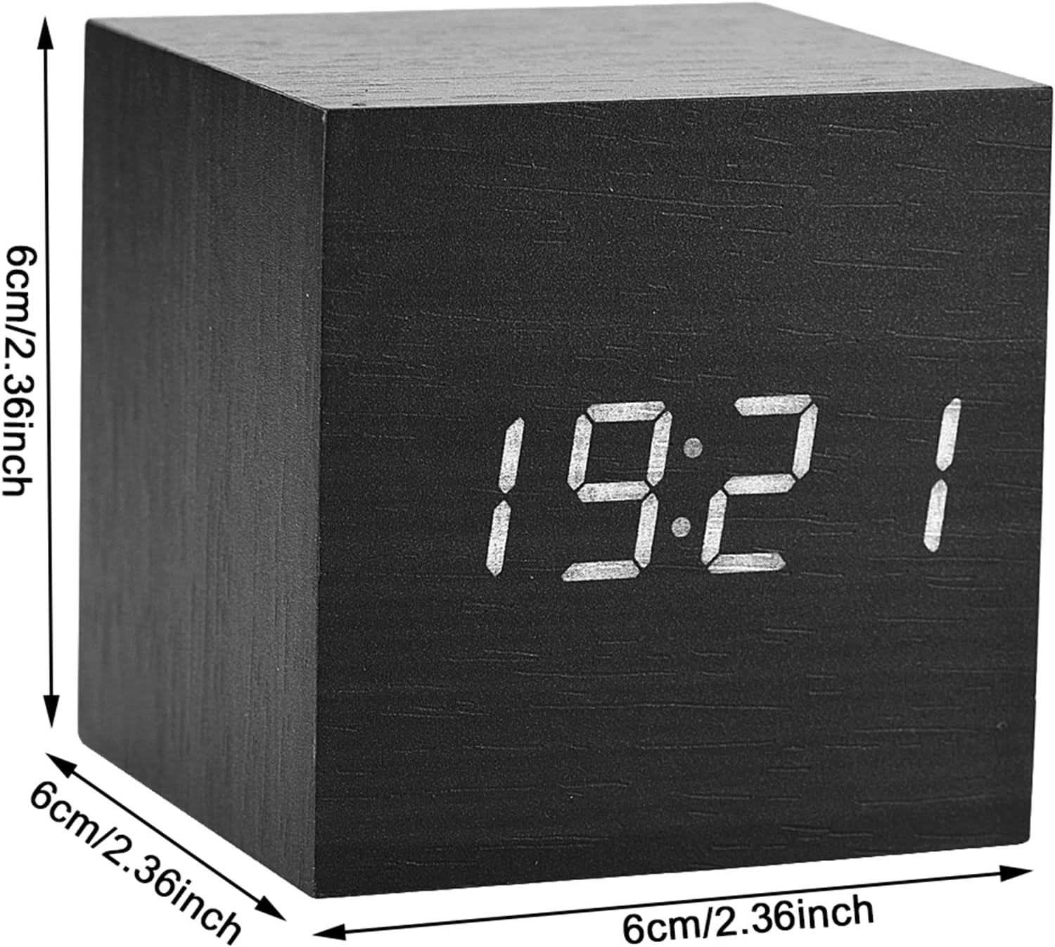 Zyyini Reloj despertador de madera, reloj despertador digital de madera de 2.4 x 2.4 x 2.4 in, funciona con pilas, muestra la hora y la temperatura,