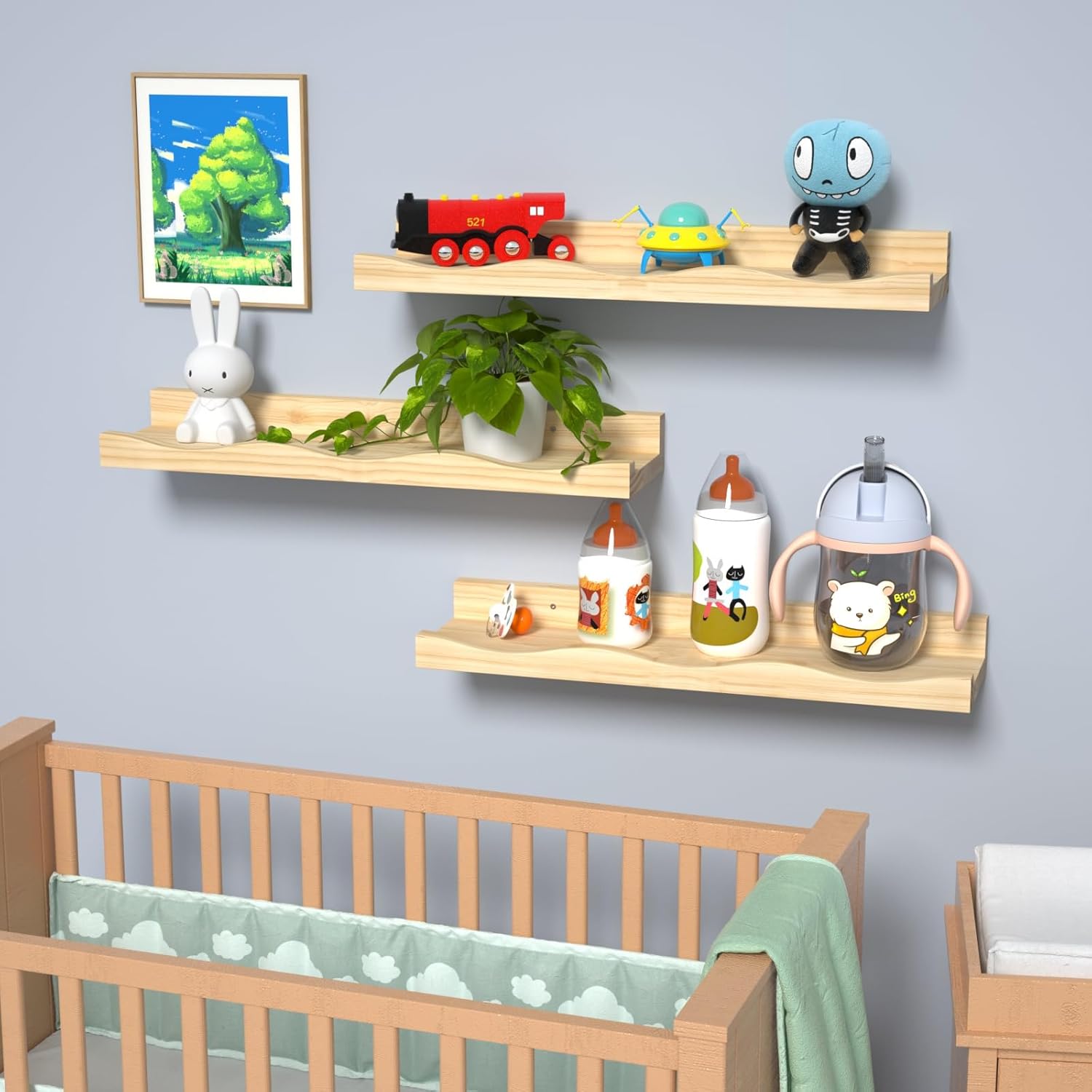 Estantes flotantes para decoración de pared, juego de 3 estantes para libros de guardería, estantes de baño, estante de pared de 16 pulgadas para