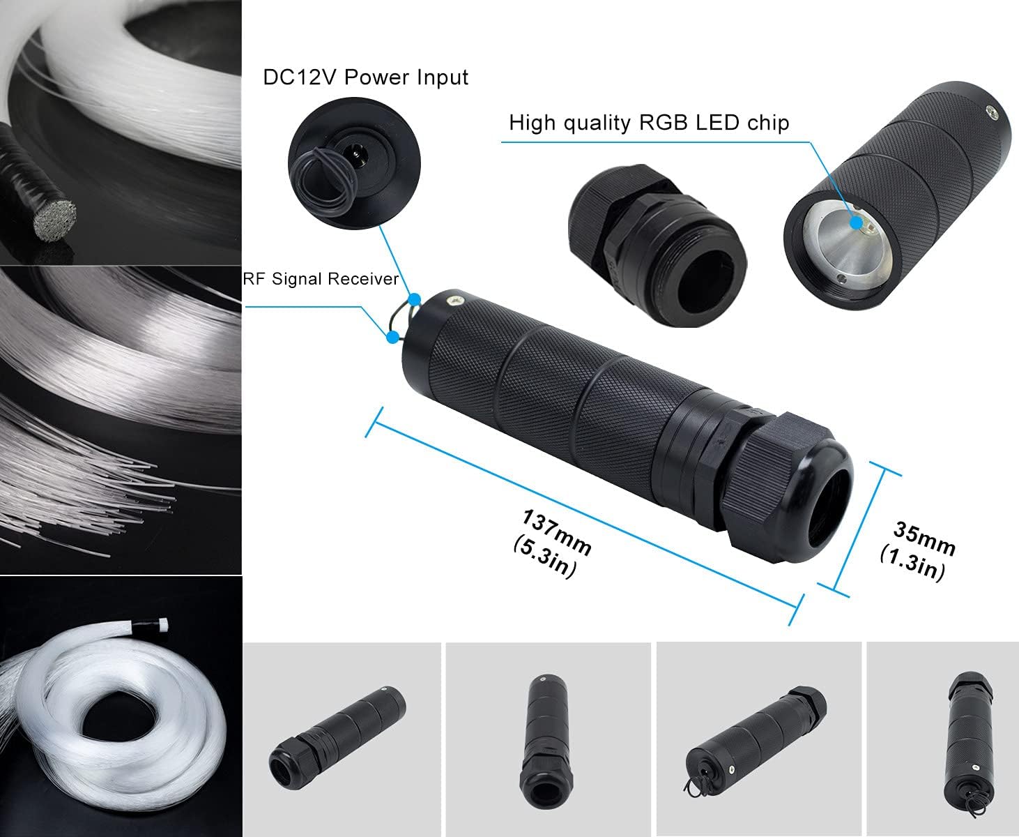 AZIMOM Uso del coche Bluetooth 6 W RGBW LED de fibra óptica luces estrella techo luz kit APP control remoto mezclado 430 unids 9.8ft cable de fibra