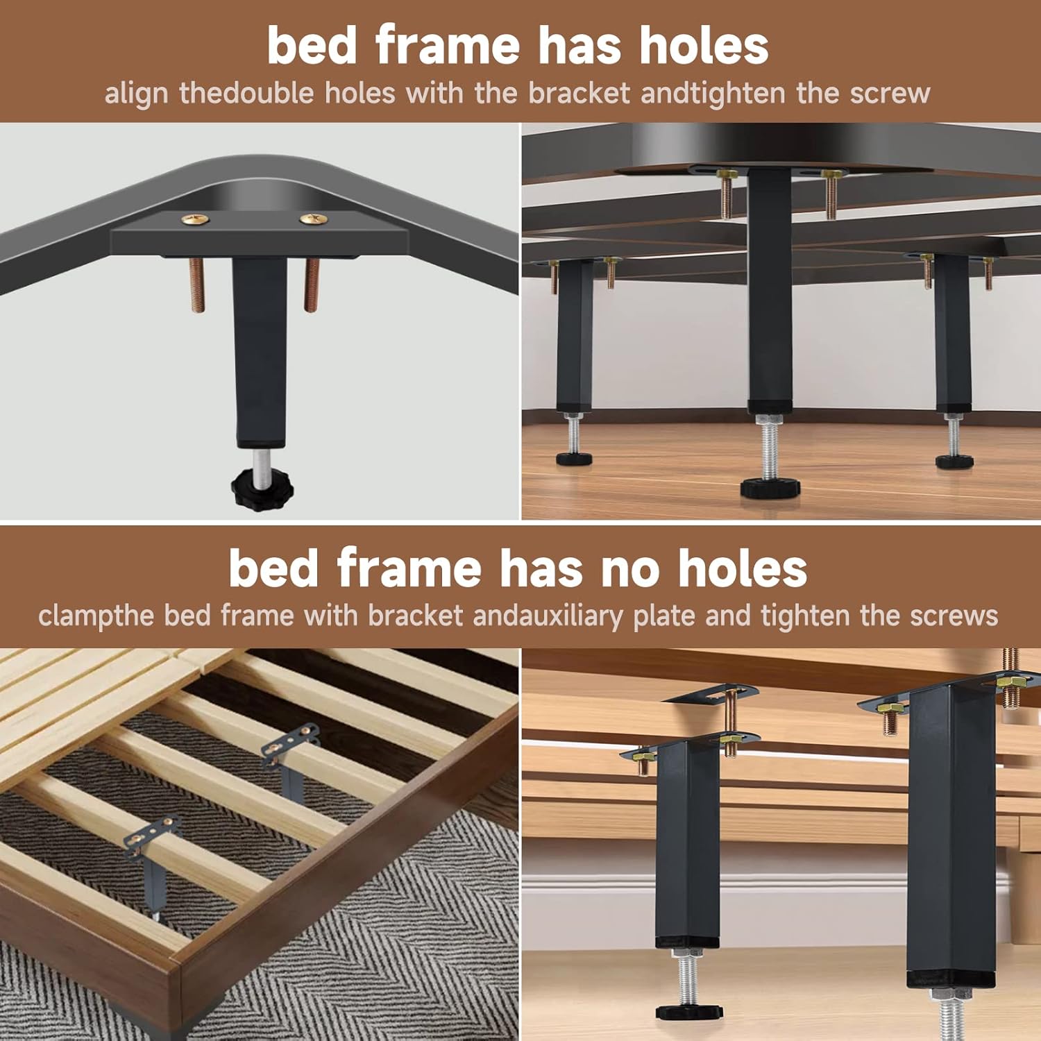 4 patas de soporte central de altura ajustable para marco de cama, patas de soporte de listones de cama para marco de cama de metalmadera, patas de
