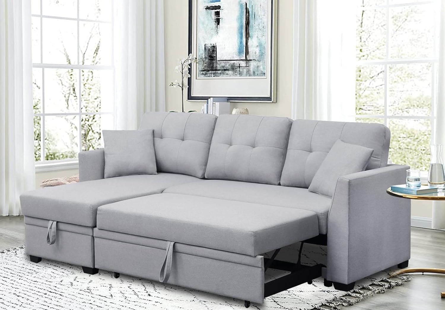 Sofá cama 2 en 1, sofá cama modular pequeño con sofá extraíble y diván convertible de almacenamiento para sala de estar, apartamento, habitación de