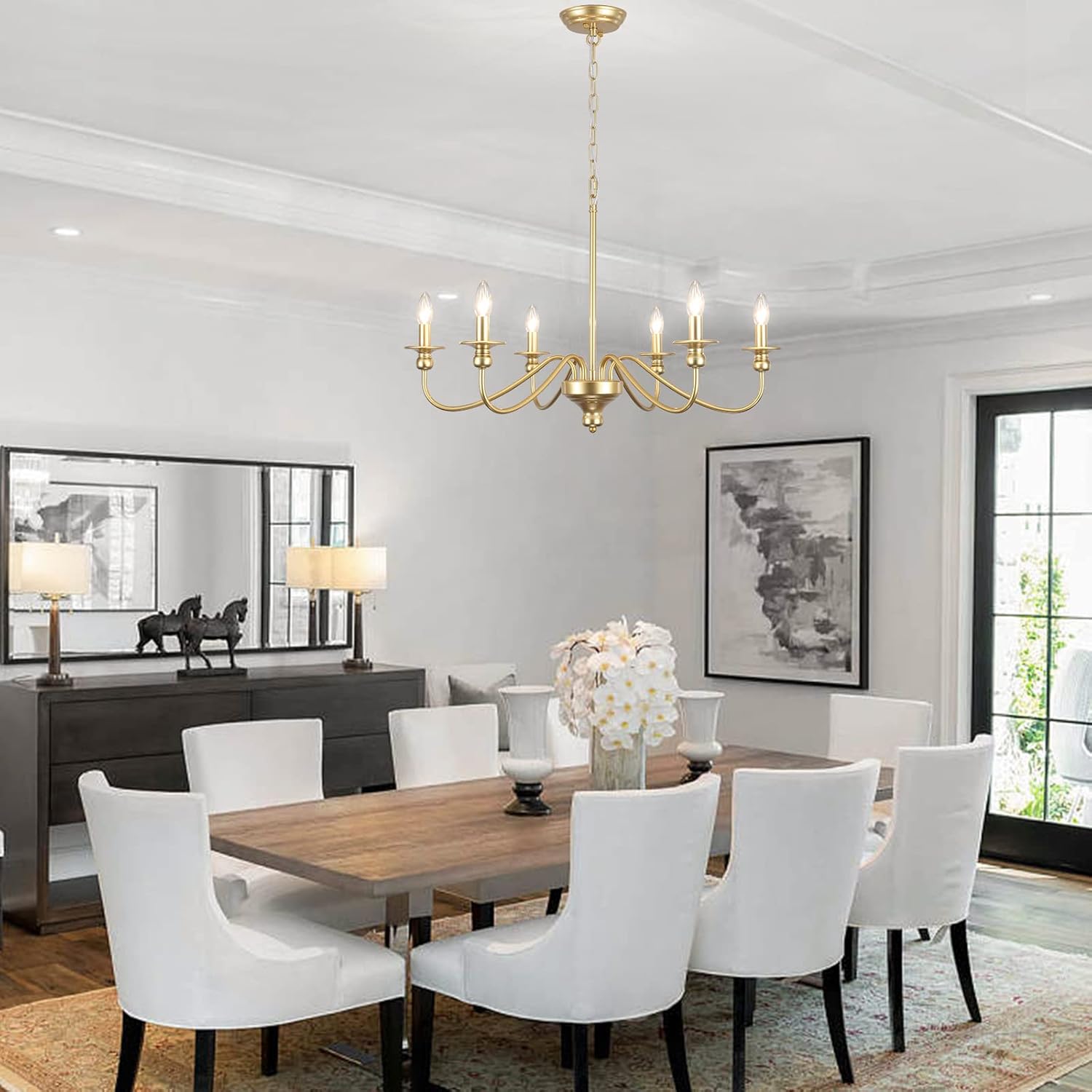 MRHYSWD Gold Chandelier Light Fixture 6 Lights Modern Farmhouse Chandelier for Dining Room Candle Pendant Light Fixtures Ceiling Hanging Chandeliers