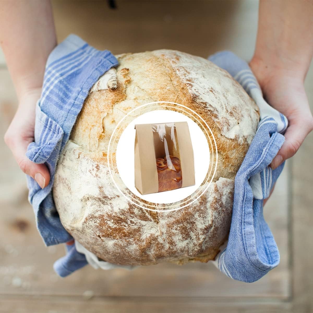 Bolsas de panadería con ventana, paquete de 50 bolsas de pan tostado, bolsas grandes de papel Kraft, bolsas de almacenamiento de pan para pan