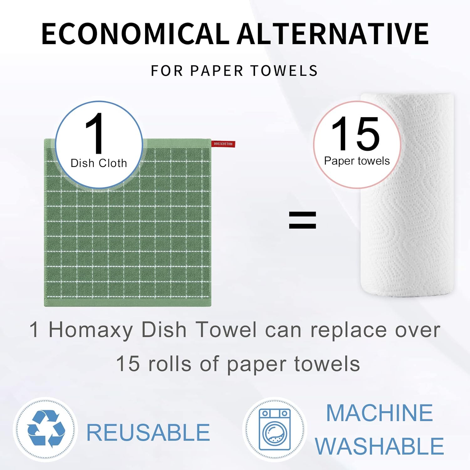 Homaxy Paños de cocina de rizo de algodón 100%, ultra suaves y absorbentes, adecuados para secar y lavar platos, paquete de 6, 12 x 12 pulgadas,