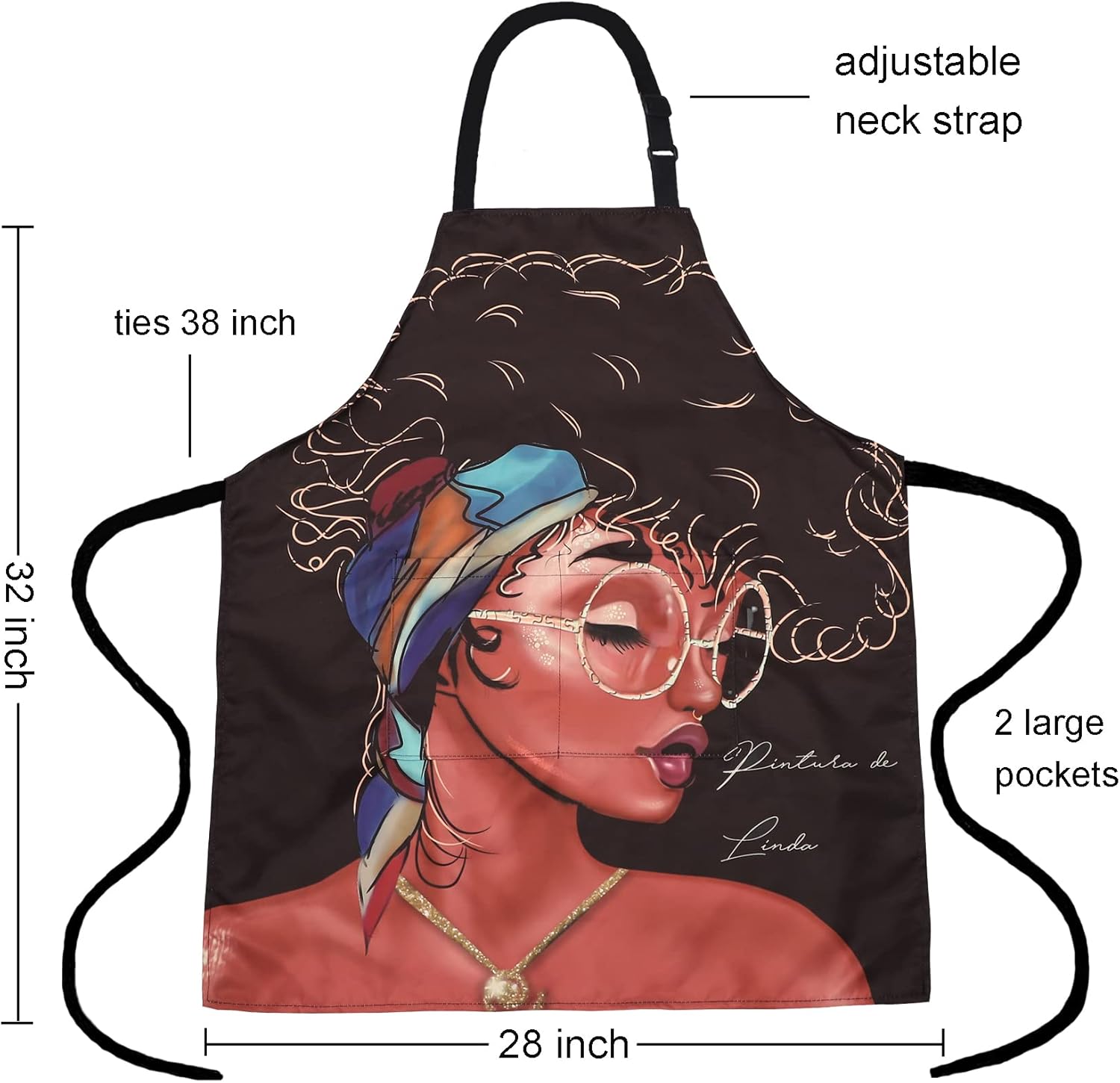 Paquete de 2 delantales ajustables resistentes a las gotas de agua, lazos largos con 2 bolsillos, cocina para mujer
