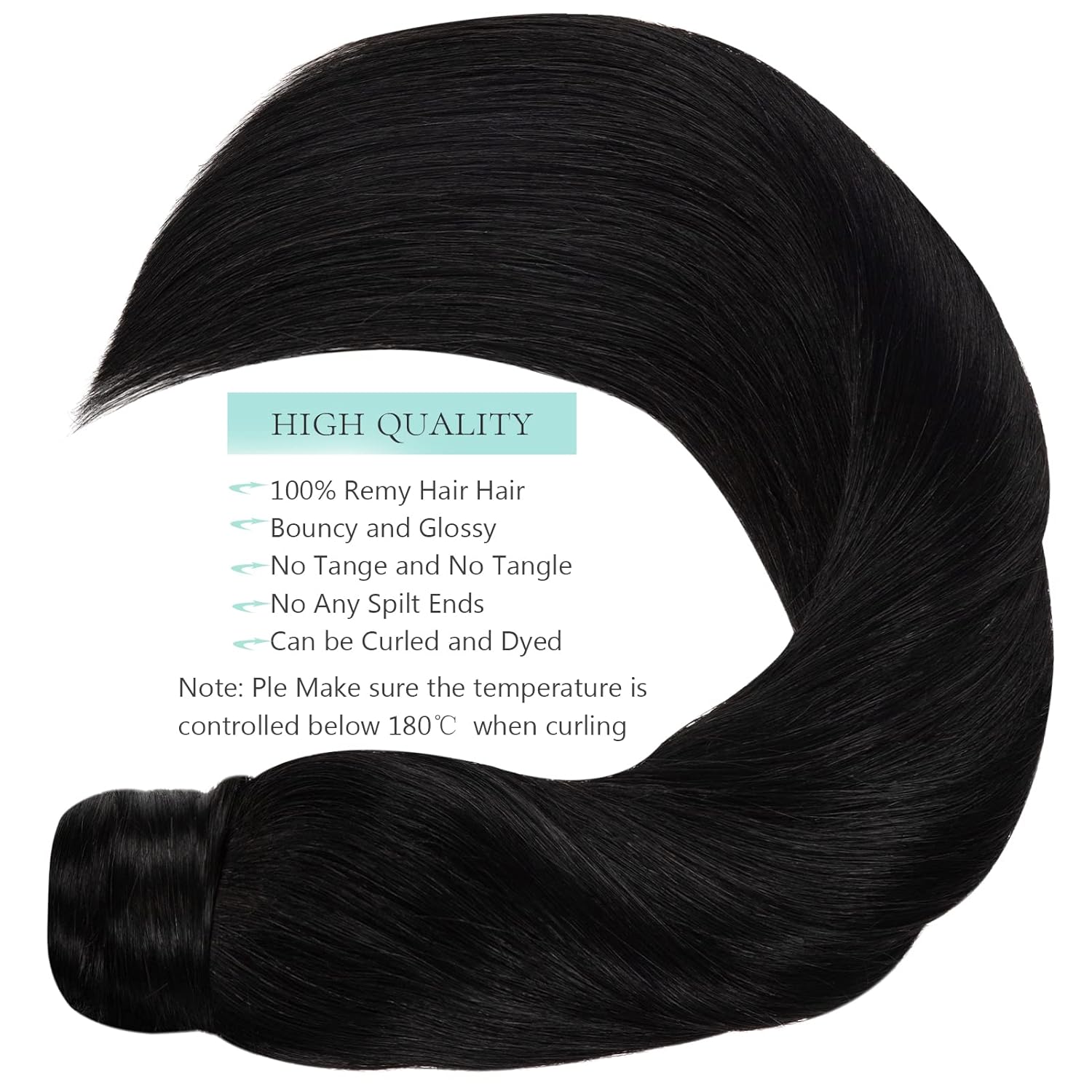 Extensión de cola de caballo para mujeres negras, cabello lacio, sedoso #1 negro roto, 22 pulgadas, 3.17 oz, extensiones de cabello con clip y pasta
