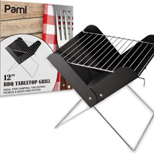 PAMI Parrilla portátil de carbón de mesa para barbacoa, parrilla de 12 pulgadas con patas plegables para patio trasero, campamento, fiesta de cola y PAMI Parrilla portátil de carbón de mesa para barbacoa, parrilla de 12 pulgadas con patas plegables para patio trasero, campamento, fiesta de cola y