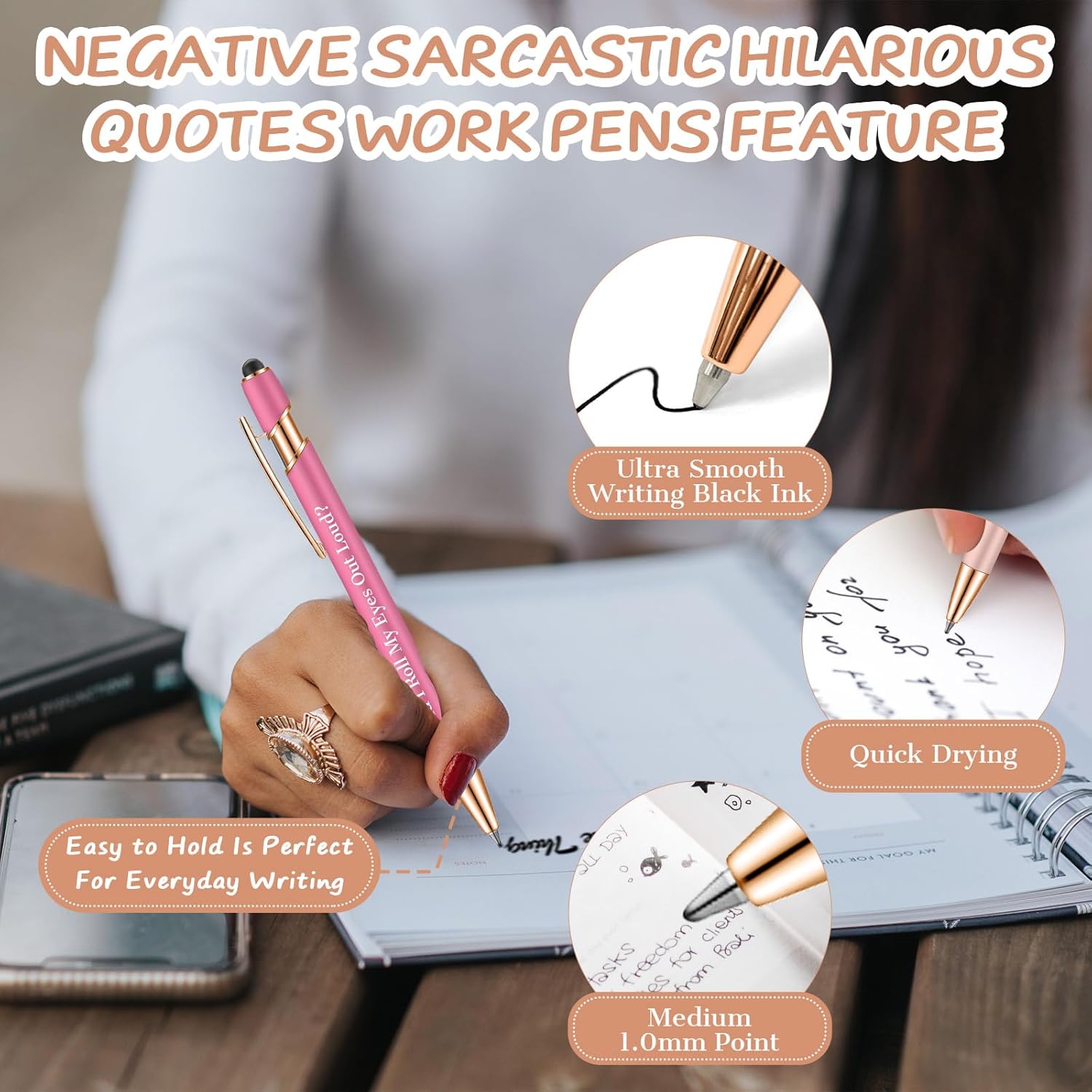 Snarky – Bolígrafos divertidos de oficina, 12 bolígrafos de trabajo con citas sarcásticas negativas y sarcásticas divertidas con punta de lápiz