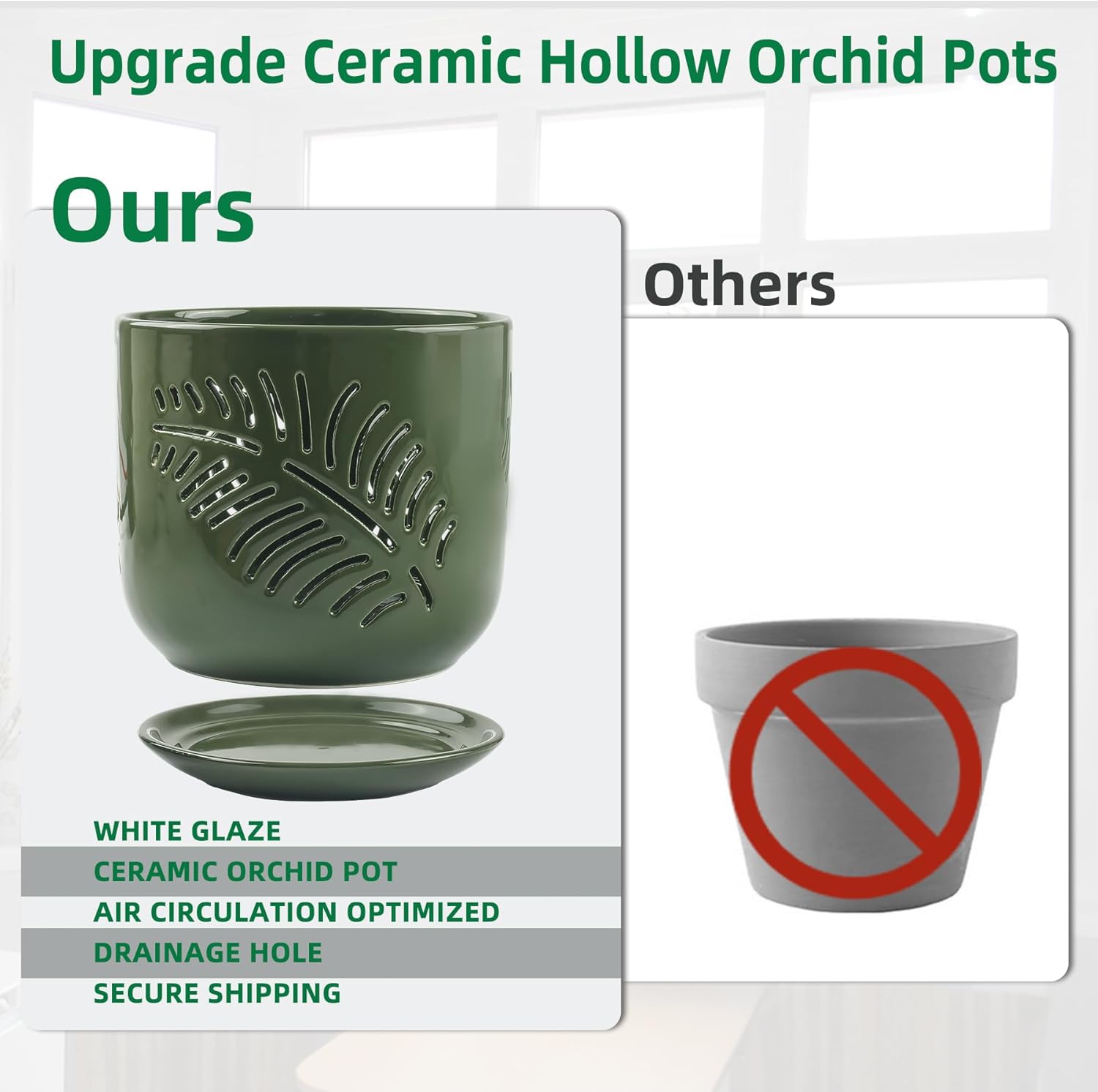 Macetas de orquídeas de cerámica, macetas de orquídeas de 6+5 pulgadas con agujeros, macetas de orquídeas para trasplantar, macetas de circulación