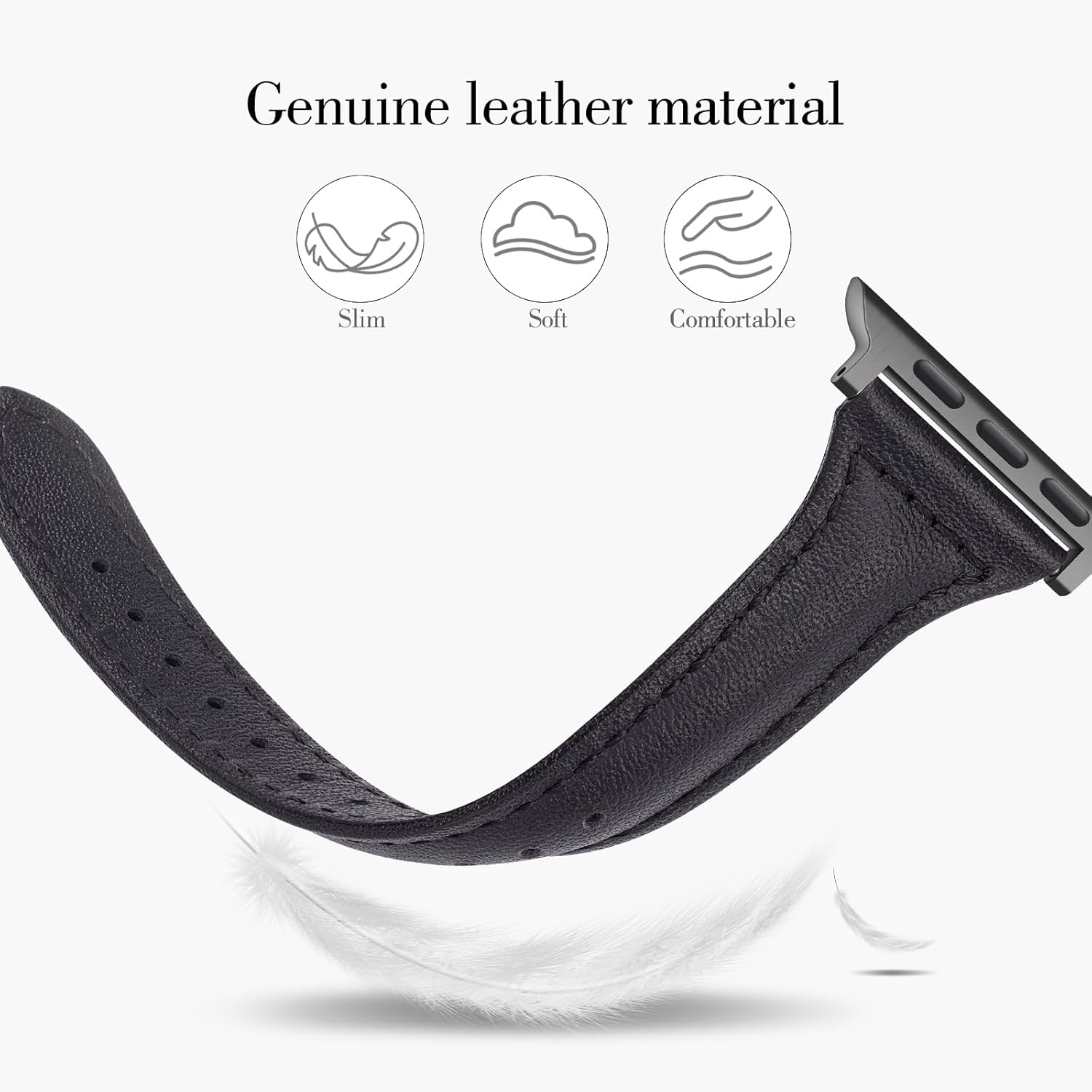 Paquete de 2 correas delgadas de cuero genuino compatibles con Apple Watch Band de 1.496 pulgadas, 1.575 pulgadas, 1.614 pulgadas, 1.654 pulgadas,