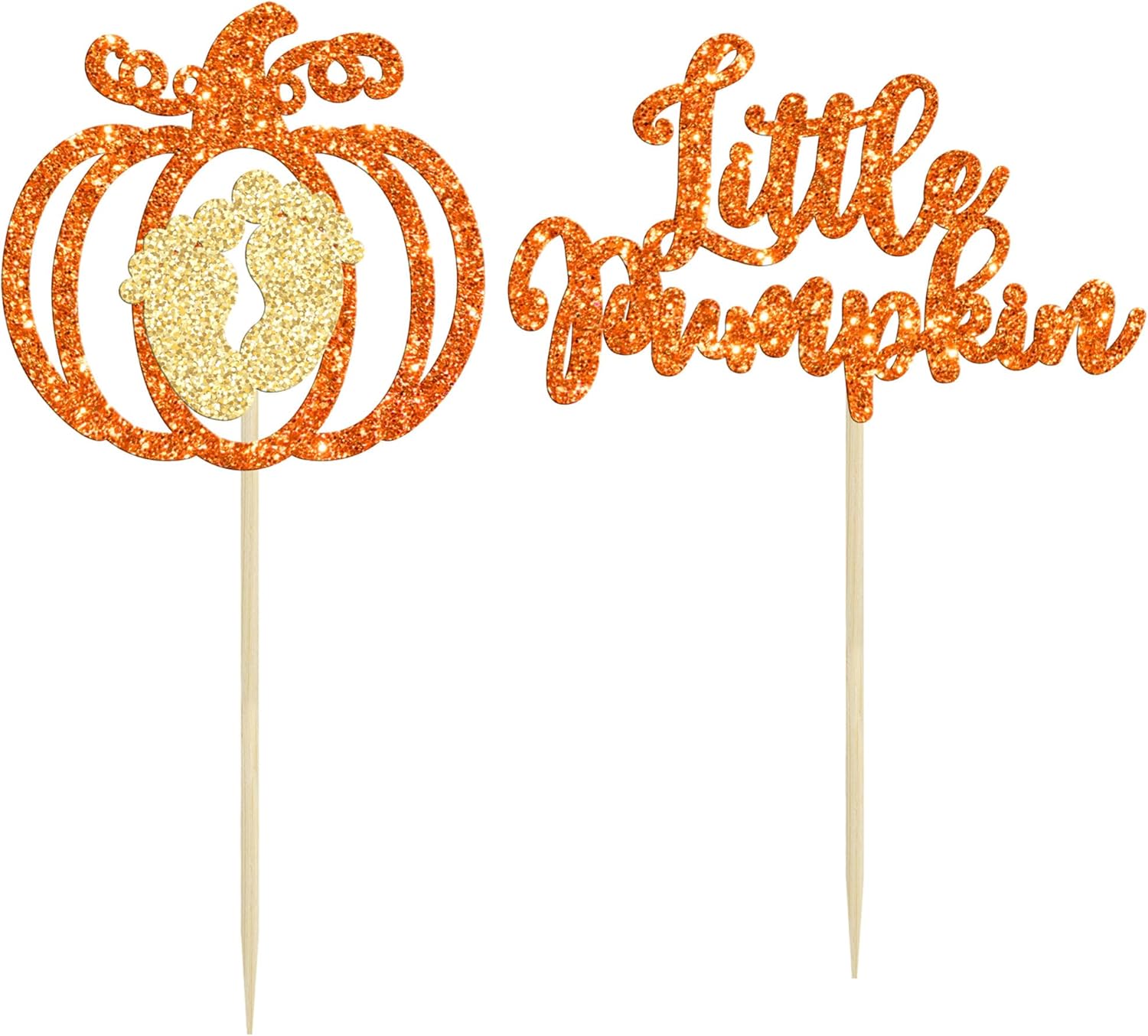 24 adornos para cupcakes de calabaza con purpurina naranja para baby shower, decoraciones de pastel de calabaza para Acción de Gracias, Halloween,