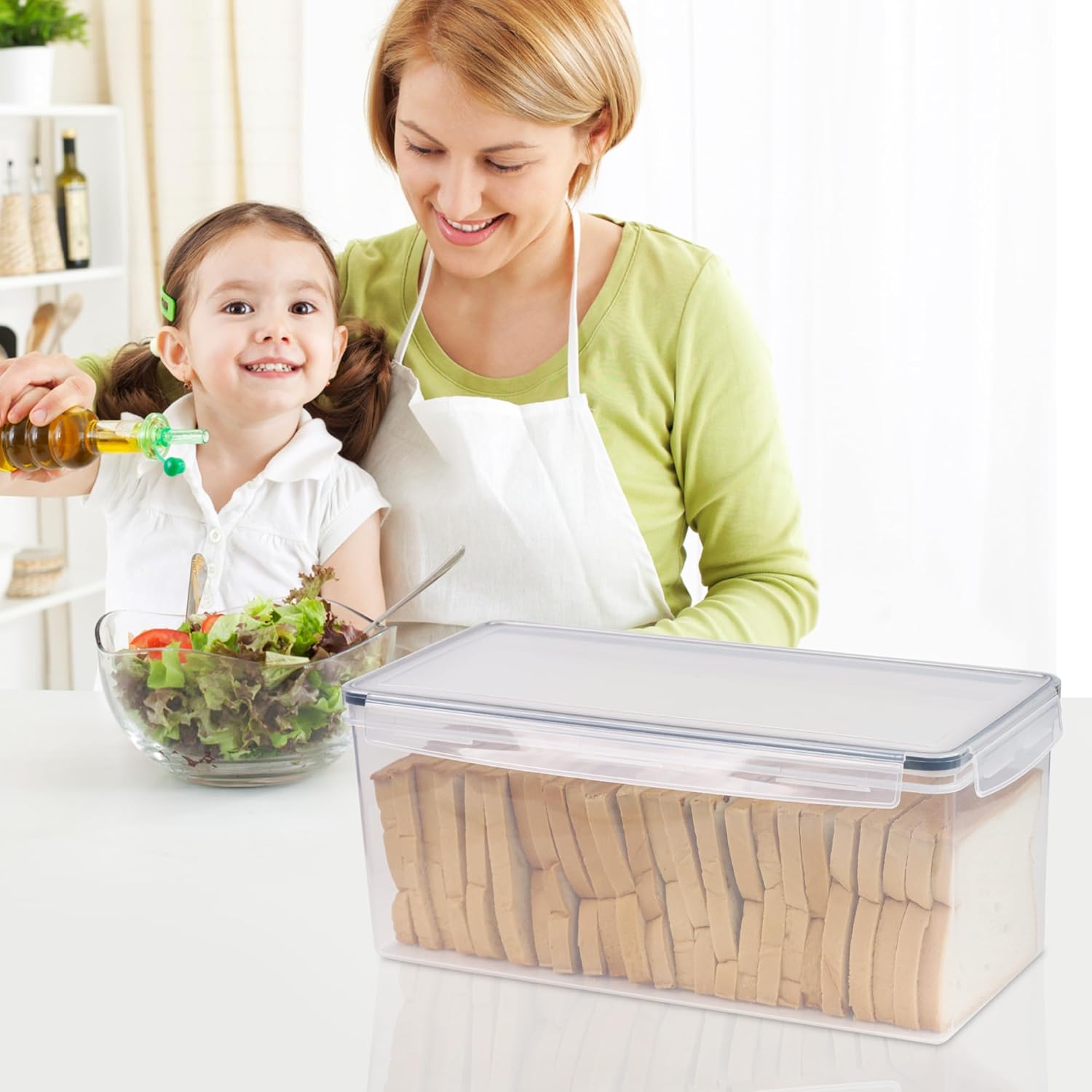 Tiawudi Paquete de 2 cajas de pan, contenedor de pan de plástico, soporte grande para sándwiches, contenedor de almacenamiento de pan para encimera