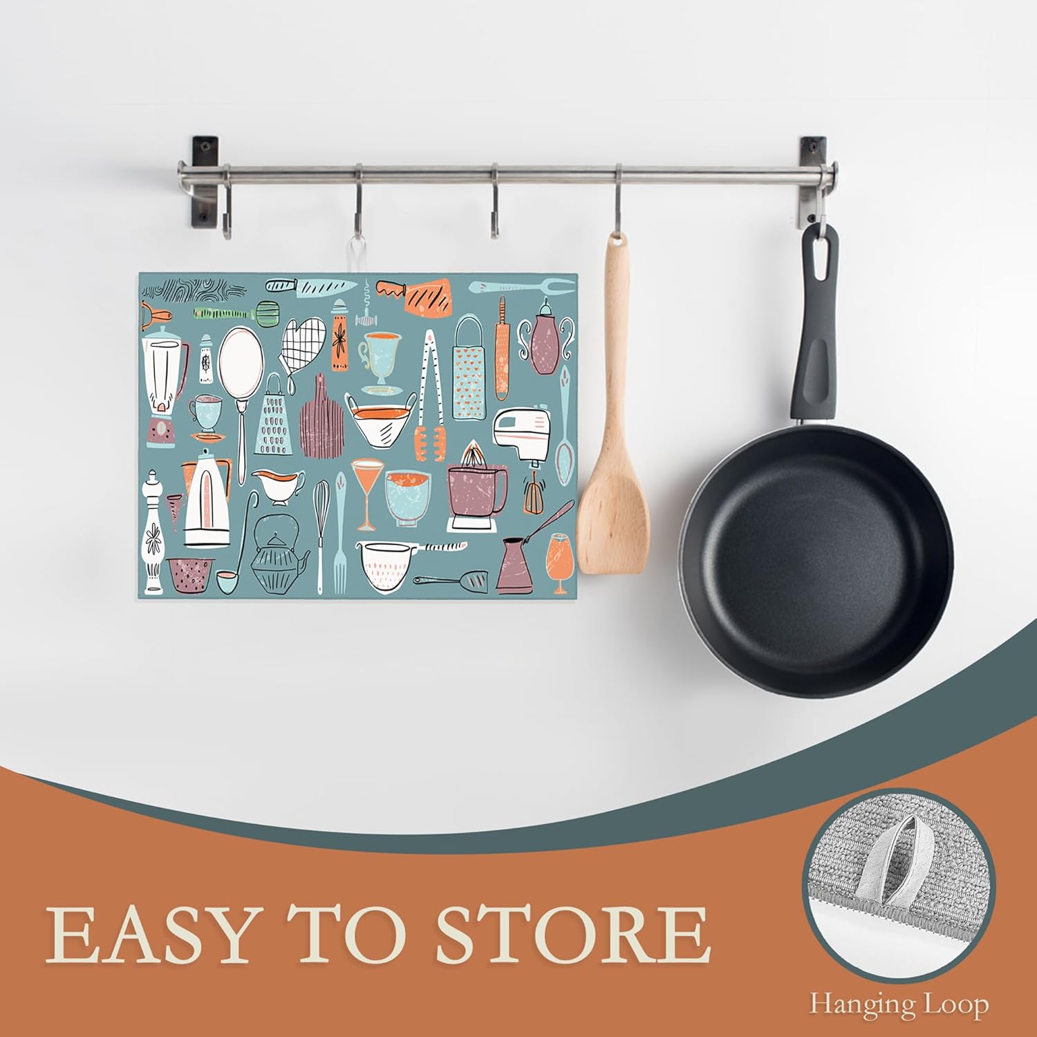 UIUPRO Juego de utensilios de cocina de 18 x 24 pulgadas, tapete de secado de platos para encimera de cocina, microfibra ultra absorbente, cafetera,