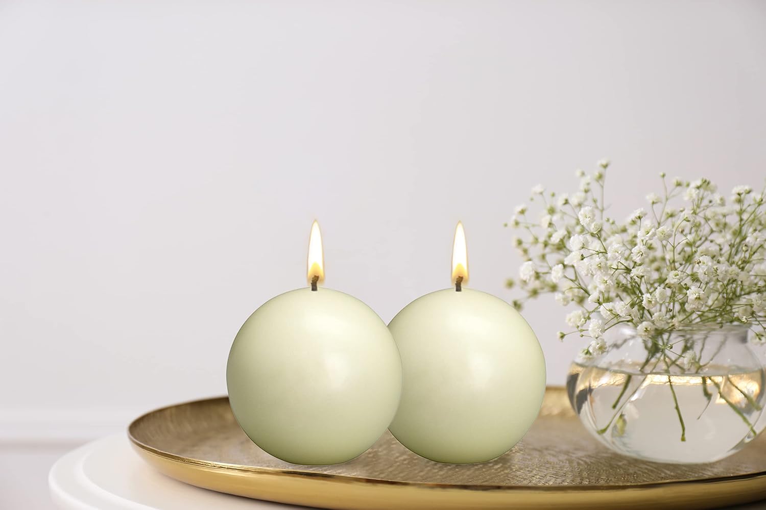 Bolsius Juego de 2 velas de bola de marfil  Juego de velas sin perfume de 2.75 pulgadas  Velas de cena sin goteo sin humo  Perfecto para velas de