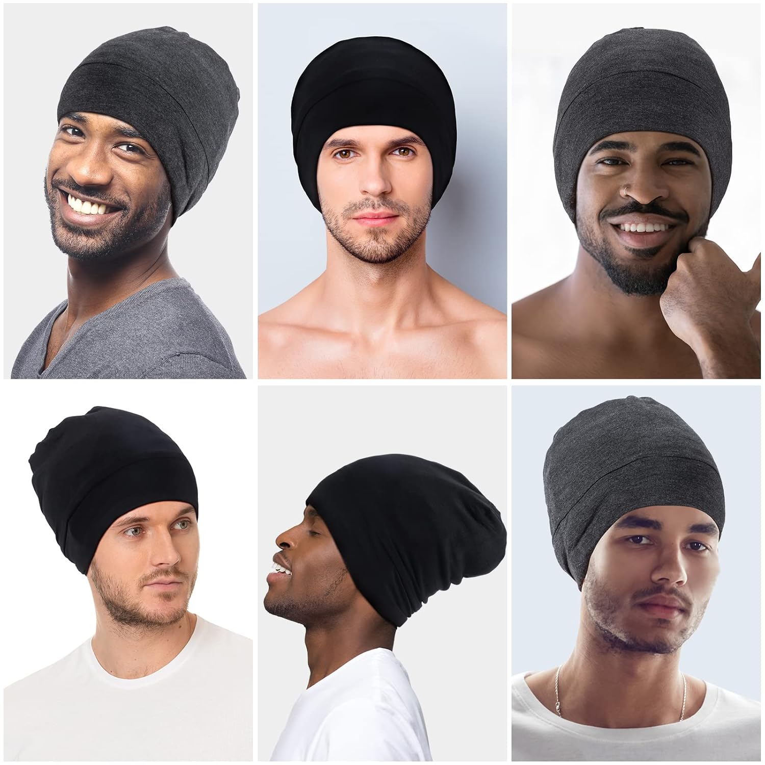 Kenllas Large Sleeping Bonnet for Men – Winter Adjustable Double Layer Silk Satin & Bamboo Cotton Cap for Dreadlock Braid Hair Care Dark Gray