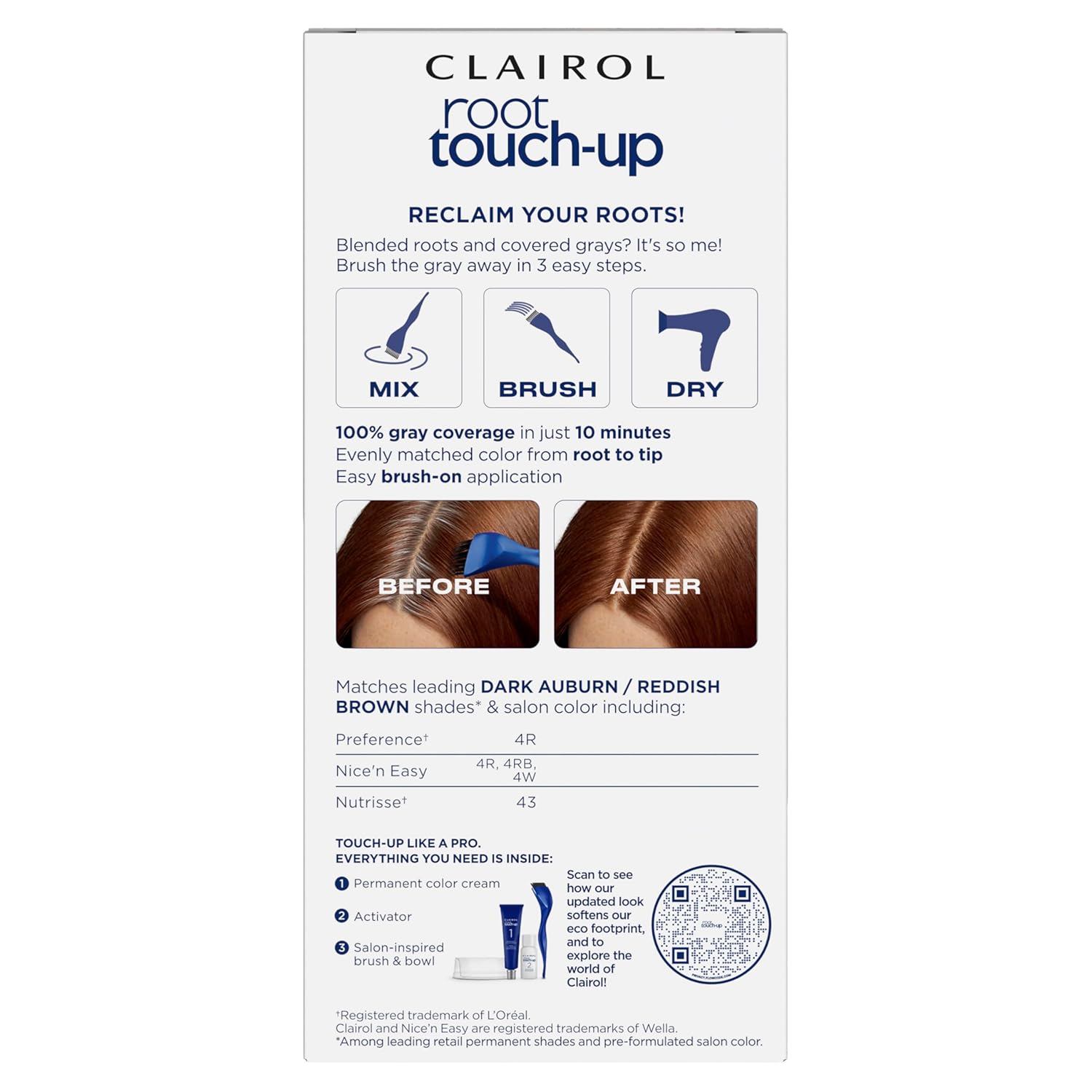Clairol Root Touch-Up de Nice’n Easy – Tinte permanente para el cabello, color castaño rojizo oscuro 4R, paquete de 1 unidad