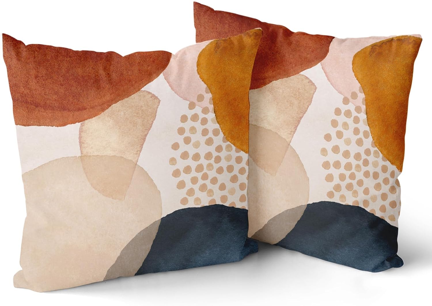 Juego de 2 fundas de almohada bohemias de 16 x 16 pulgadas, color azul marino, naranja quemado, rosa, fundas decorativas de arte abstracto moderno