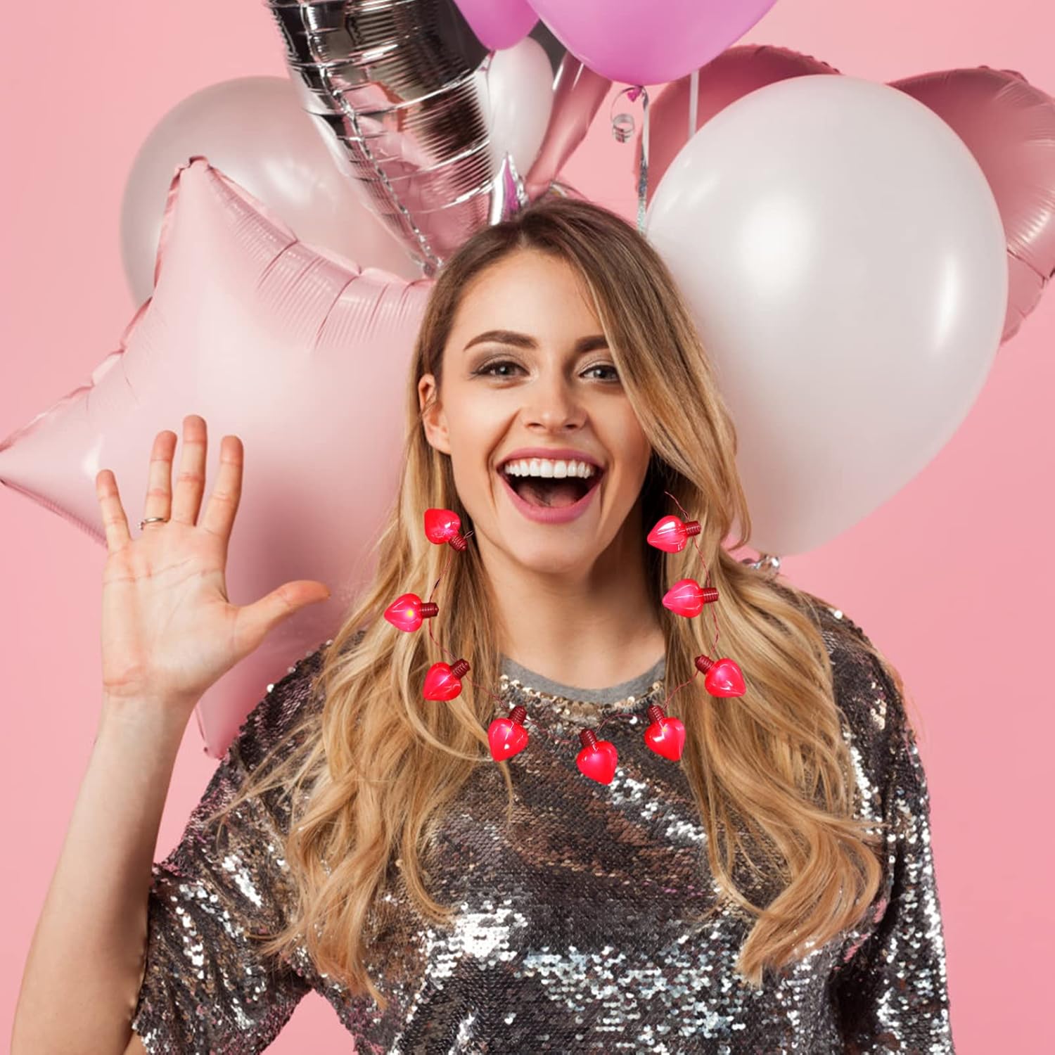 Abaodam Collar de corazón intermitente con luz LED en forma de corazón, collar de bombilla de corazón para el día de San Valentín para fiesta,