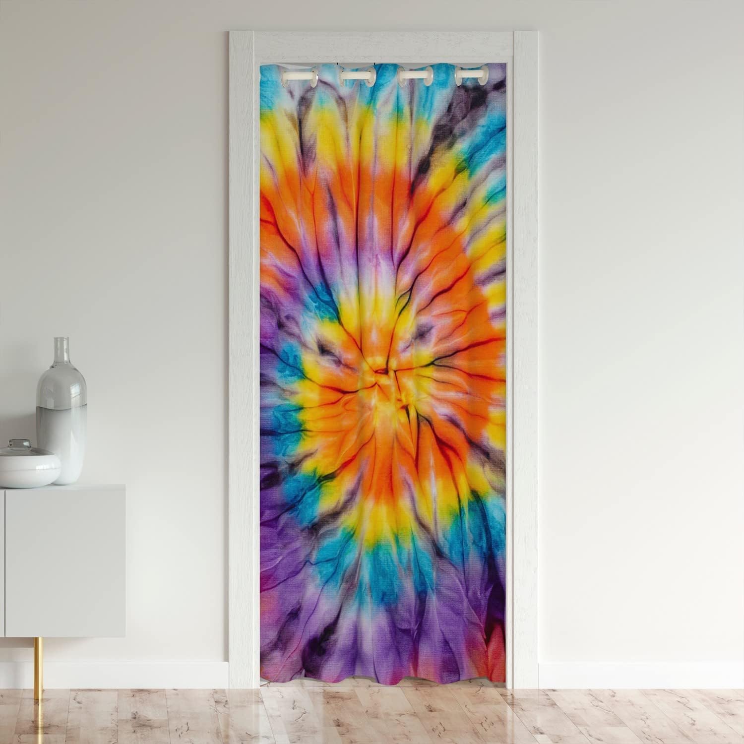 Cortina de puerta colorida con teñido anudado para puerta, privacidad, acuarela, degradado, arco iris, espiral, cortina opaca con tinta exótica,