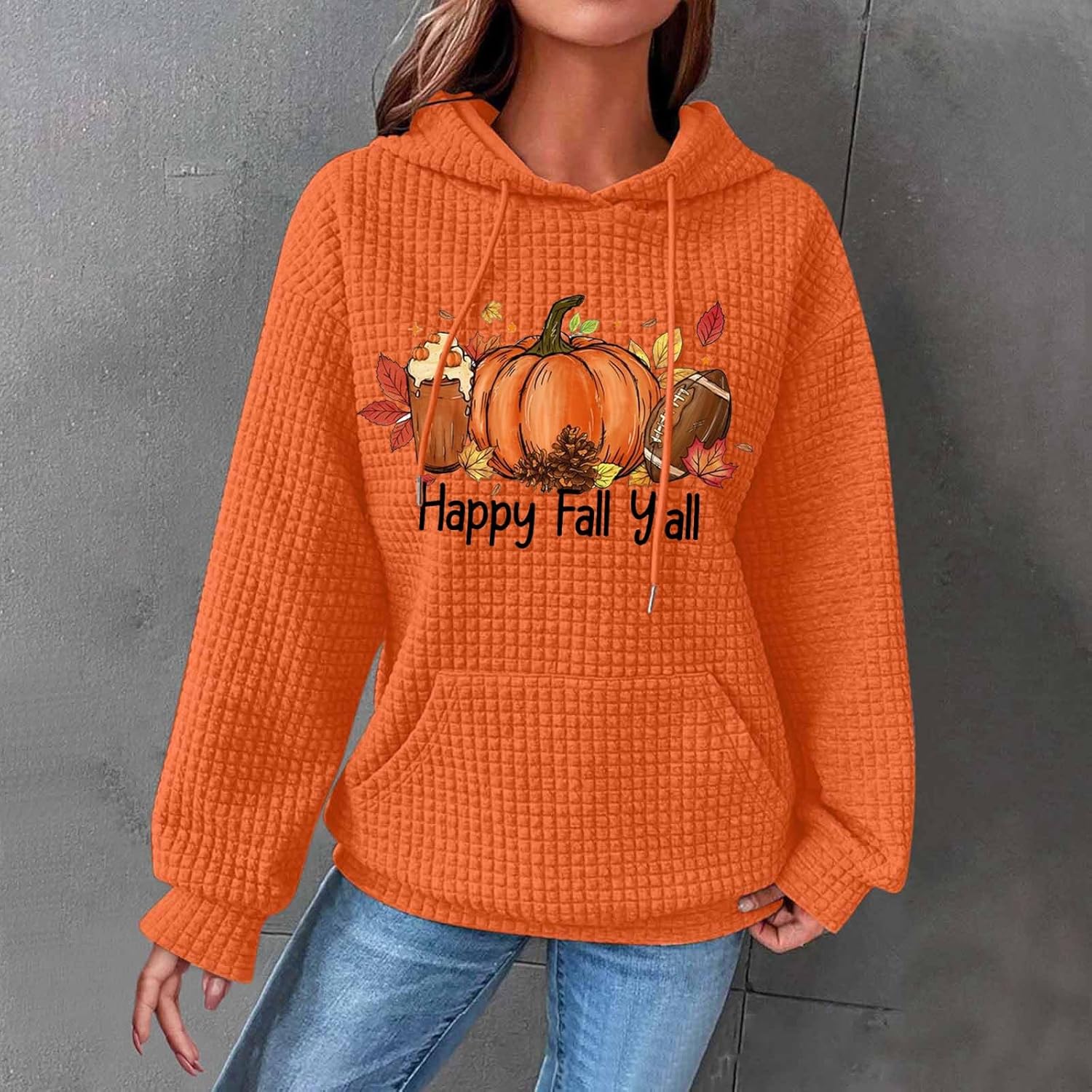 COTECRAM Sudaderas con capucha para mujer, talla grande, de manga larga, con bolsillo, casual, cuello redondo, gráfico, sudaderas, Naranja