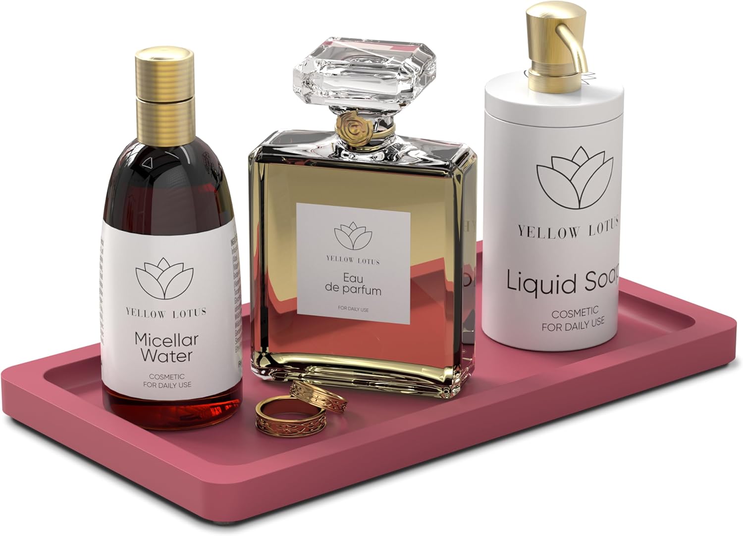 YELLOW LOTUS Bandeja de tocador rosa  Pequeña bandeja de perfume para tocador, pequeñas bandejas de madera para decoración, bandeja de joyería de