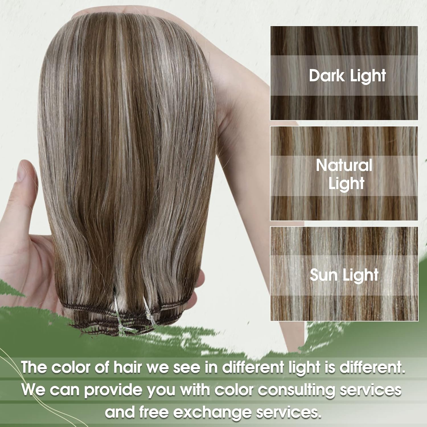 Hetto Extensiones de cabello humano con clip, de 18 pulgadas, sin costuras, color marrón claro, rubio decolorado, extensiones de cabello humano