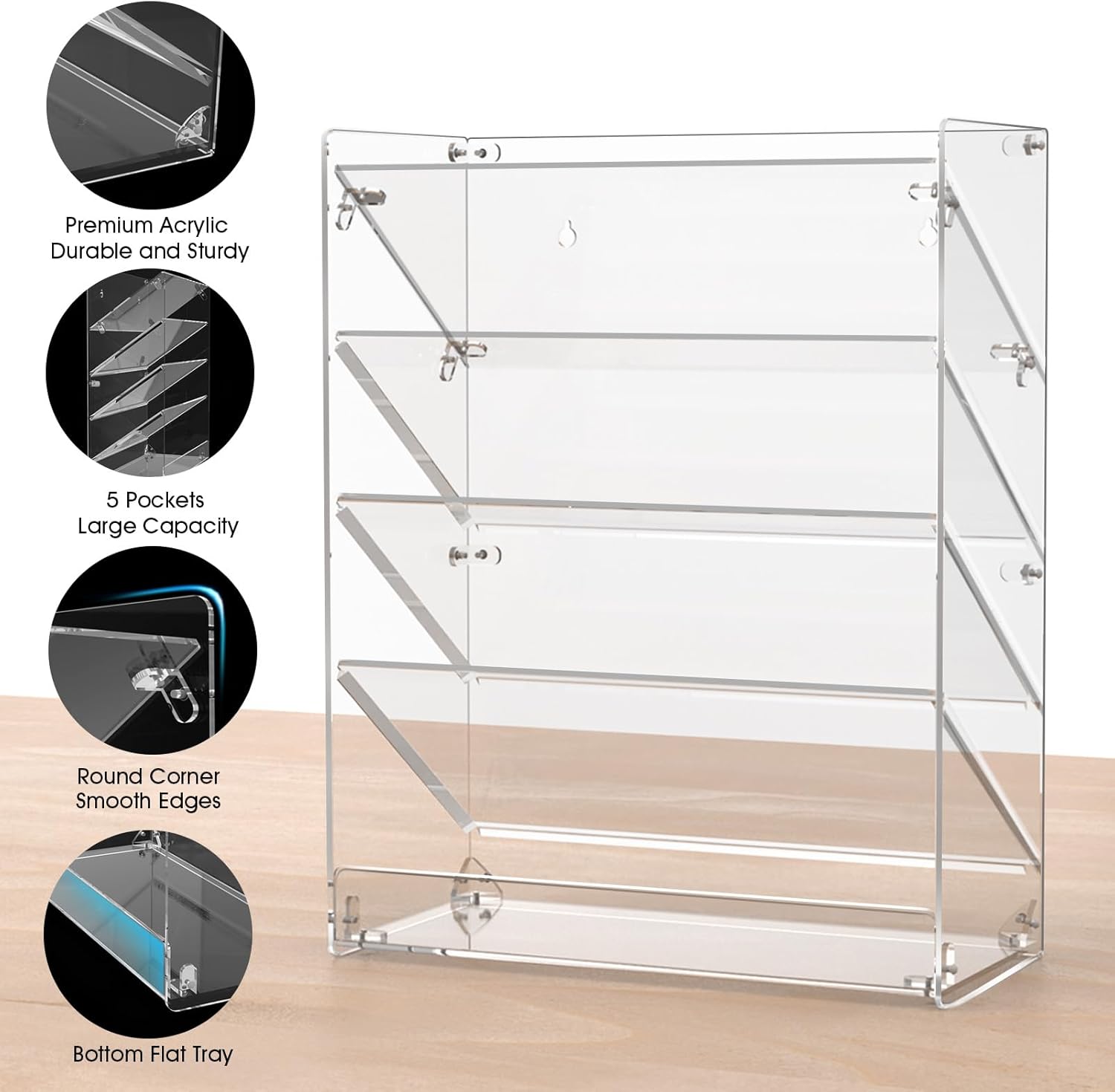 MaxGear Organizador de archivos de pared colgante, soporte de archivo de pared de acrílico transparente de 5 niveles, organizador vertical de correo