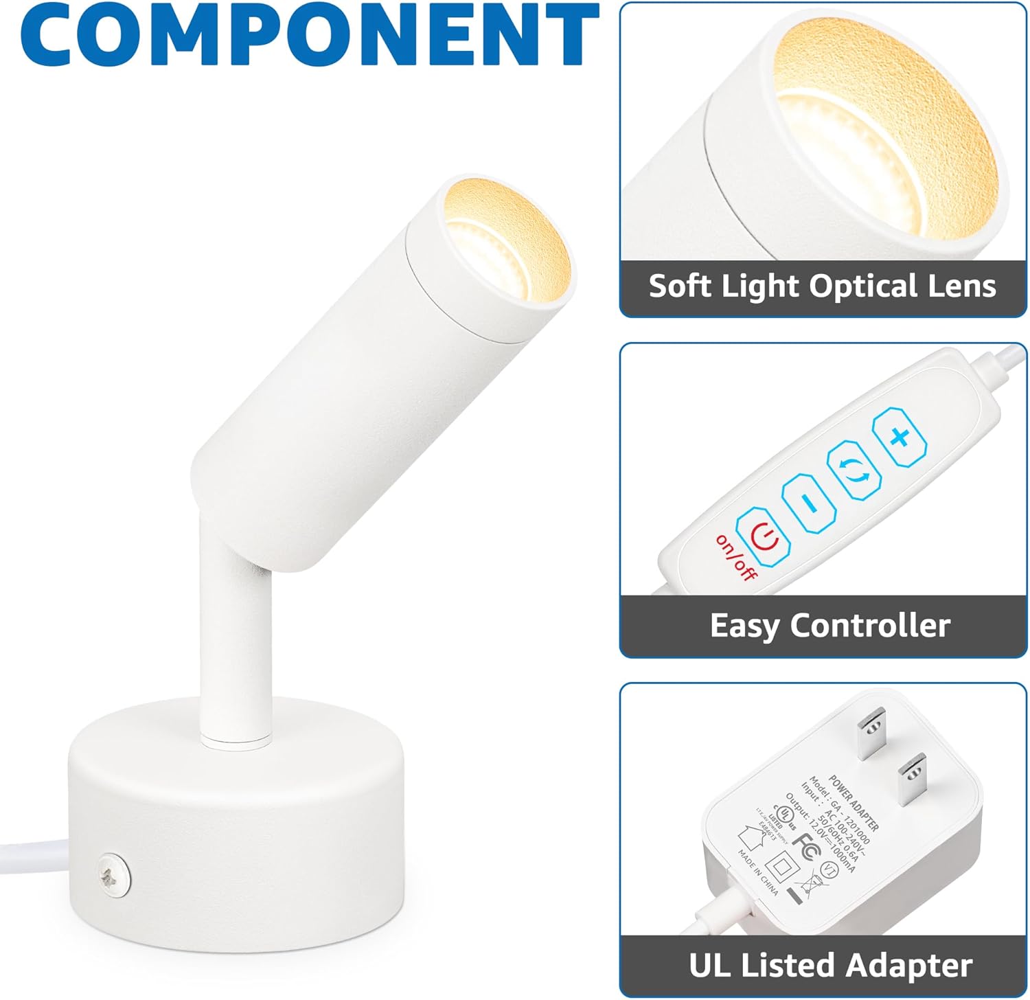 SUNVIE Focos LED para interiores de 3 W, focos de luz interior con función de memoria, 3000 K4000 K5000 K, iluminación ascendente interior de 120 V,