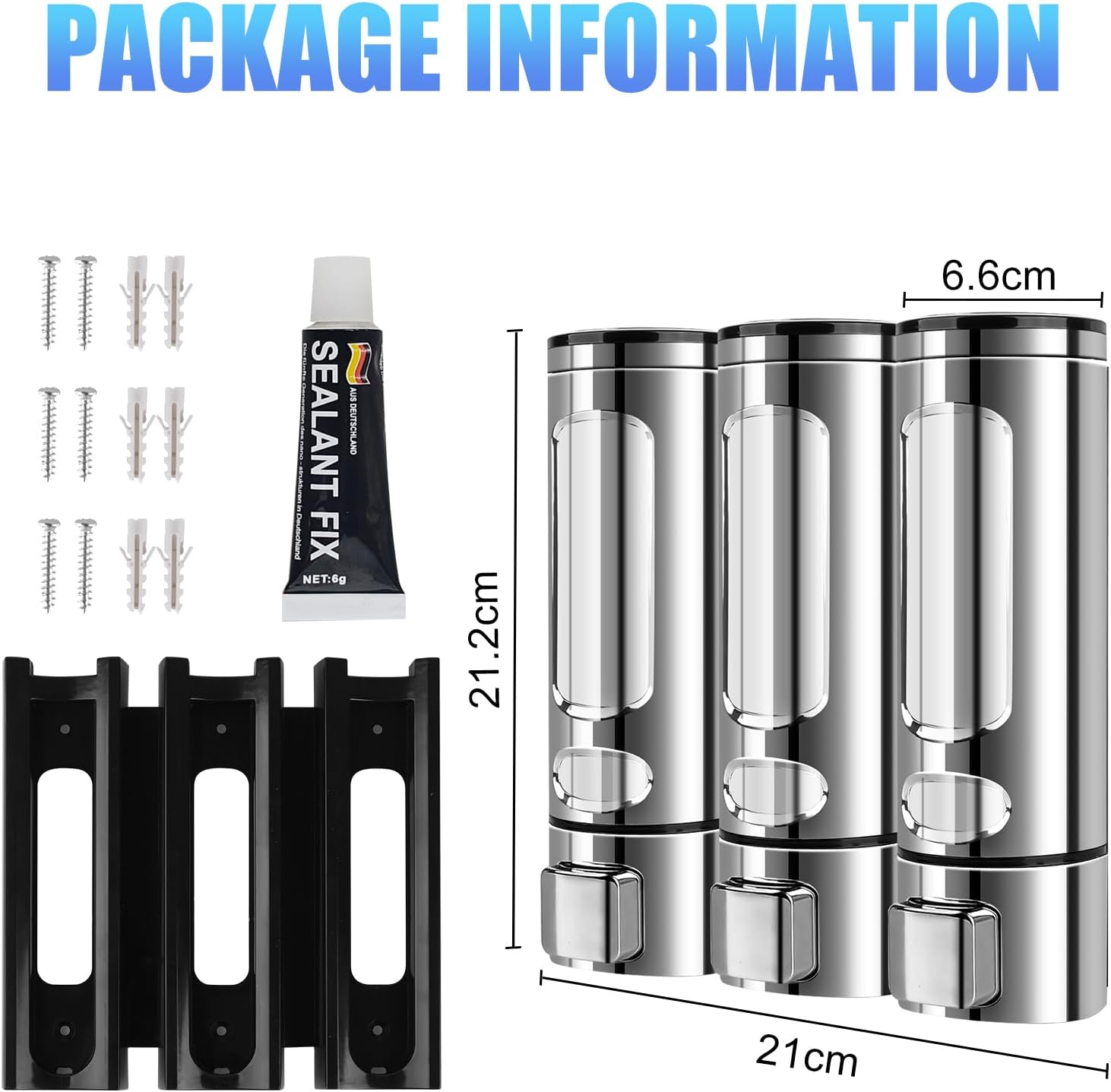 Dispensador de champú para pared de ducha, dispensador de jabón de ducha de 3 x 13.5 onzas montado en la pared, dispensador de champú de ducha de 3