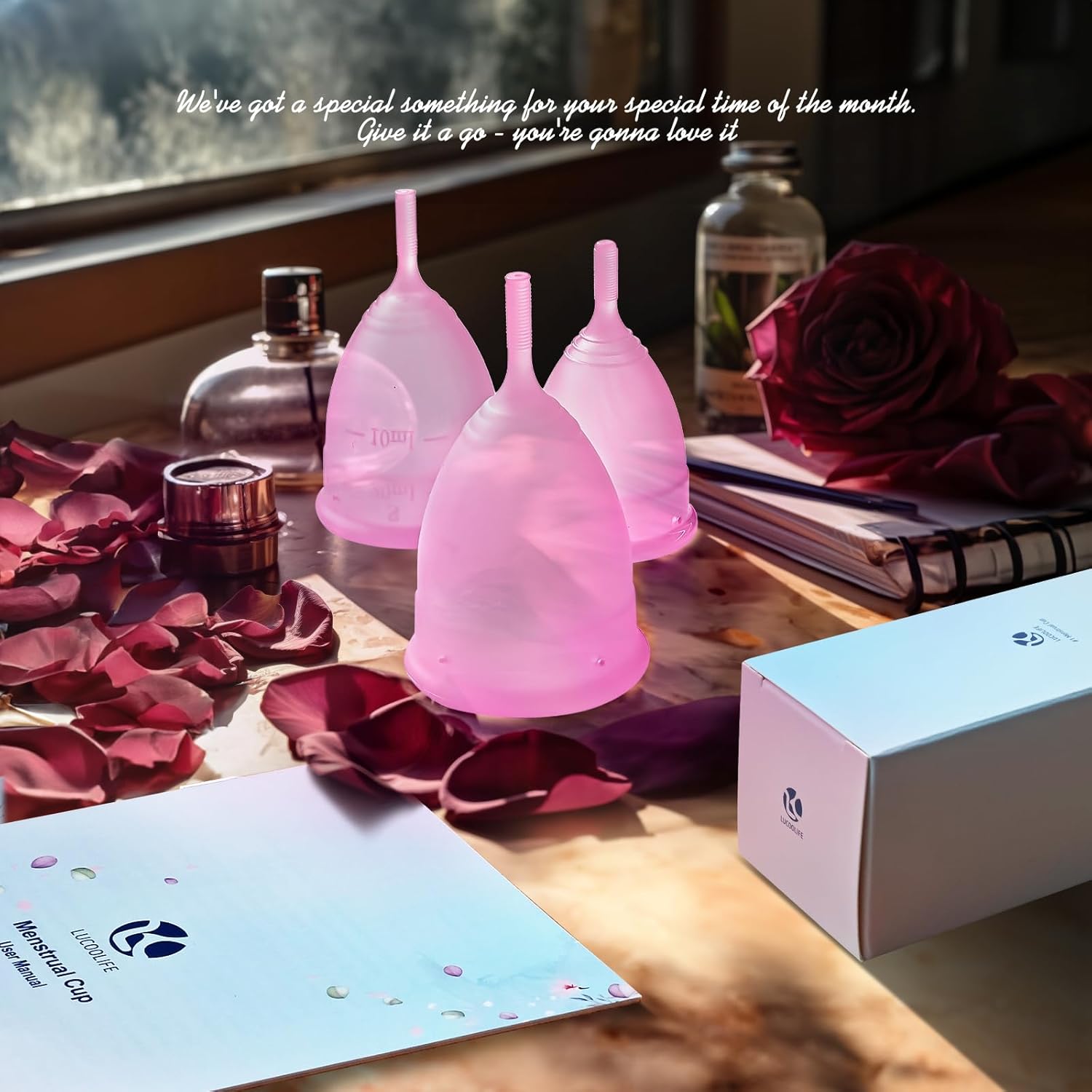 LUCOOLIFE Copa menstrual reutilizable, copas de silicona para el período, suaves, cómodas y respetuosas con el medio ambiente, juego de 3 kits para