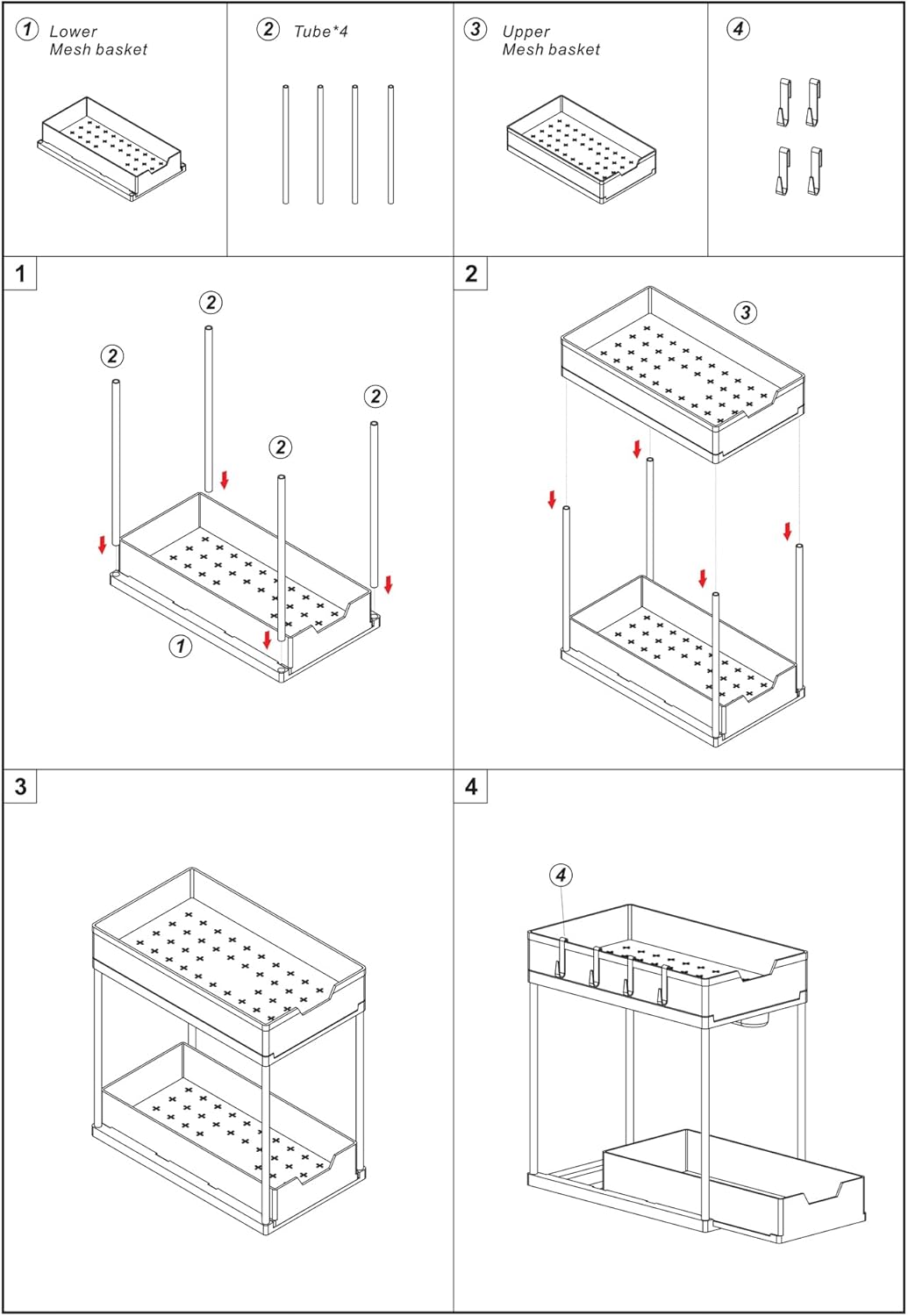 Paquete de 2 organizadores y almacenamiento deslizantes dobles para debajo del fregadero, 2 niveles para cocina y baño, armario de almacenamiento