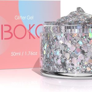 Boko Gel de purpurina corporal de 1.76 onzas, purpurina líquida plateada láser para maquillaje facial, cabello y cuerpo, ropa de festivales, Boko Gel de purpurina corporal de 1.76 onzas, purpurina líquida plateada láser para maquillaje facial, cabello y cuerpo, ropa de festivales,
