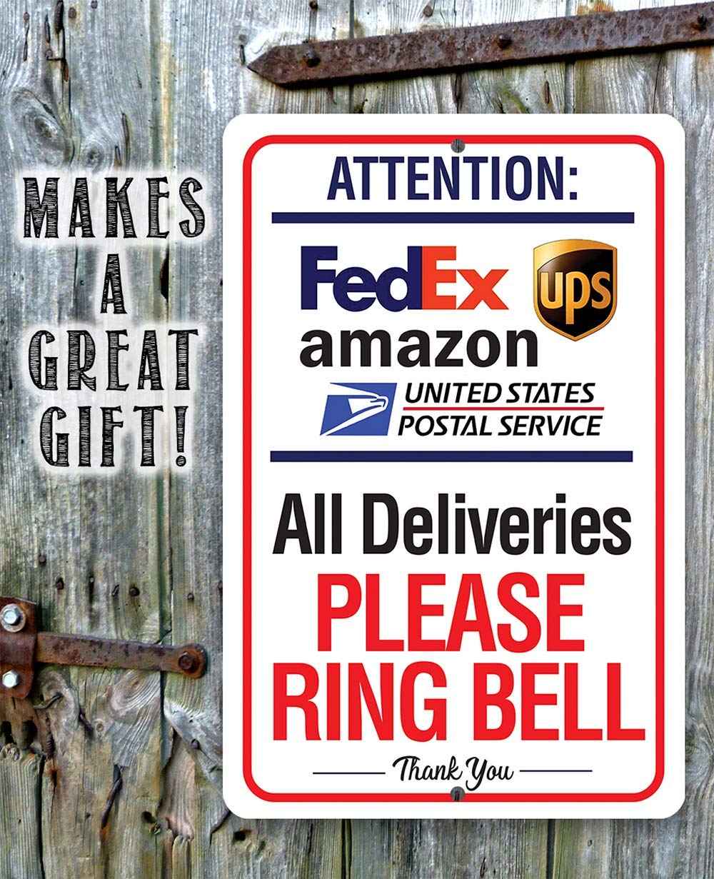 Delivery Sign for Package and Box Deliveries – Please Ring Bell Instructions – Directional Deliveries Sign for Home Office, Porch Entryway Gate