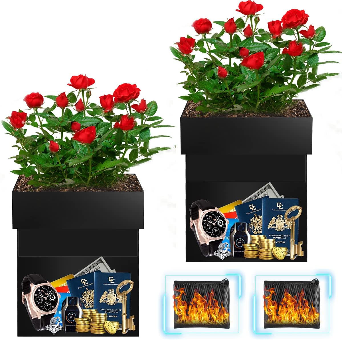Sdstone Caja fuerte de distracción para macetas, con bolsa de dinero ignífuga y cerradura, caja de seguridad secreta, soporte para el hogar, para