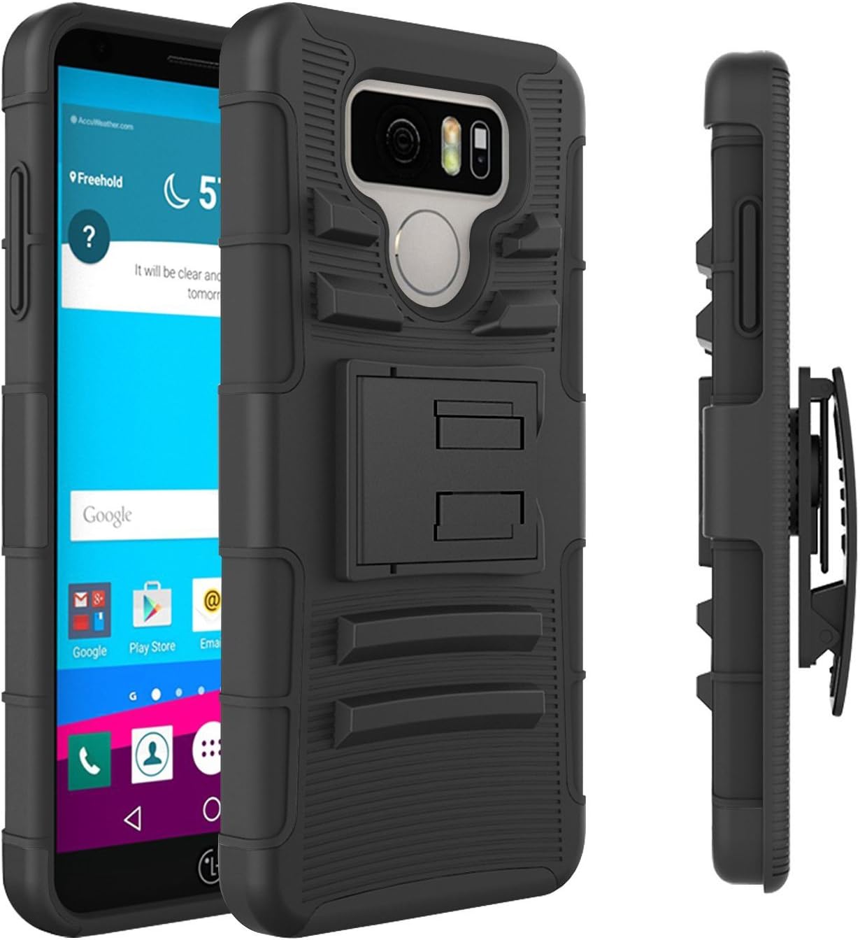 NEM Funda para LG G6, resistente, a prueba de golpes, cinturón giratorio con soporte de cuerpo completo, doble capa, protección híbrida contra