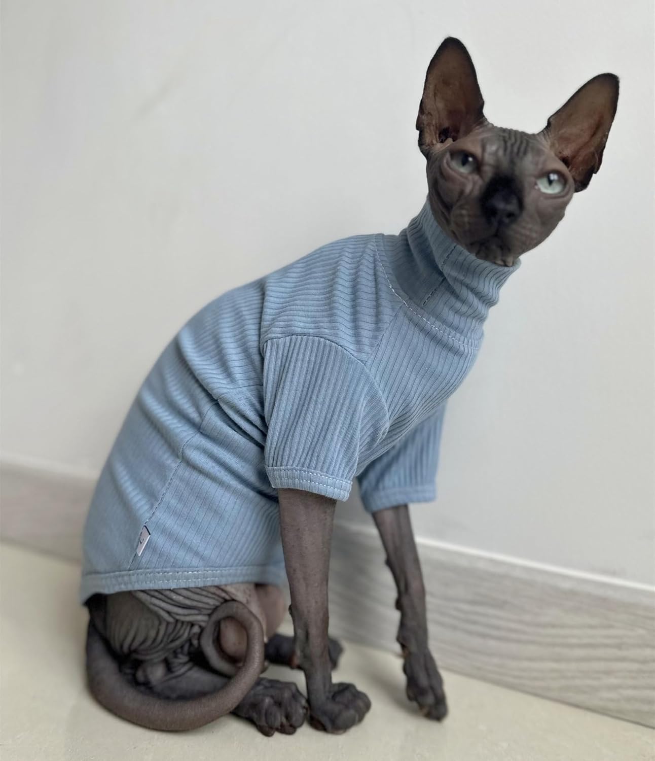 Sphynx – Camisa de algodón para gatos sin pelo, cuello alto, camisetas de gatito con mangas, pijama de gato para Sphynx Cornish Rex, Devon Rex,