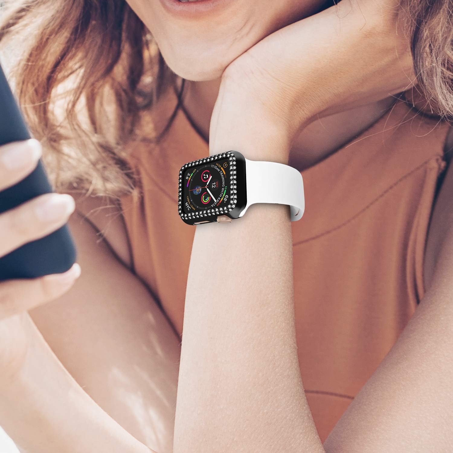 adepoy – Carcasa para Apple Watch con protector de pantalla y cristales brillantes, protección completa para iWatch Series 654321 SE
