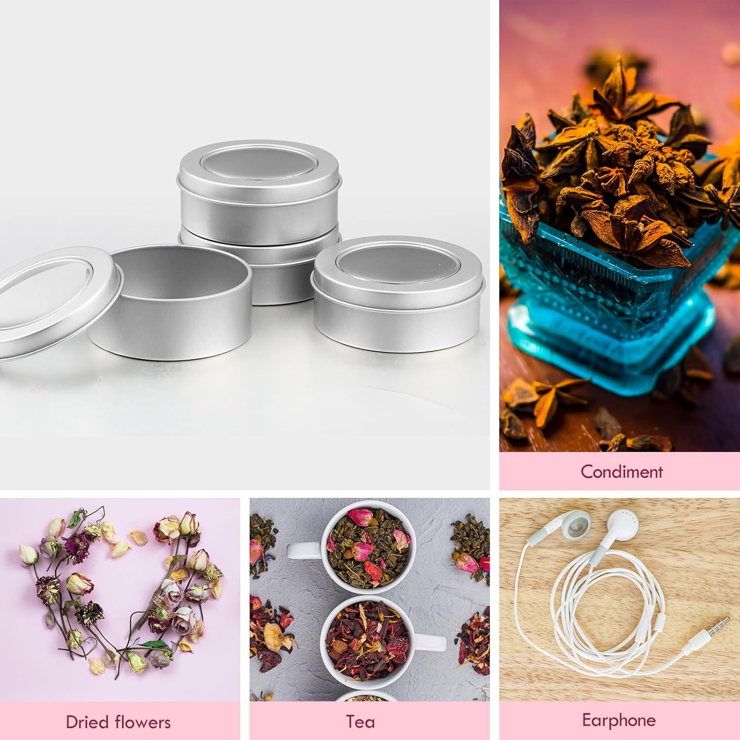 TecUnite Latas de metal de 2 onzas redondas vacías con tapa transparente para cocina, oficina, velas, dulces (paquete de 100)