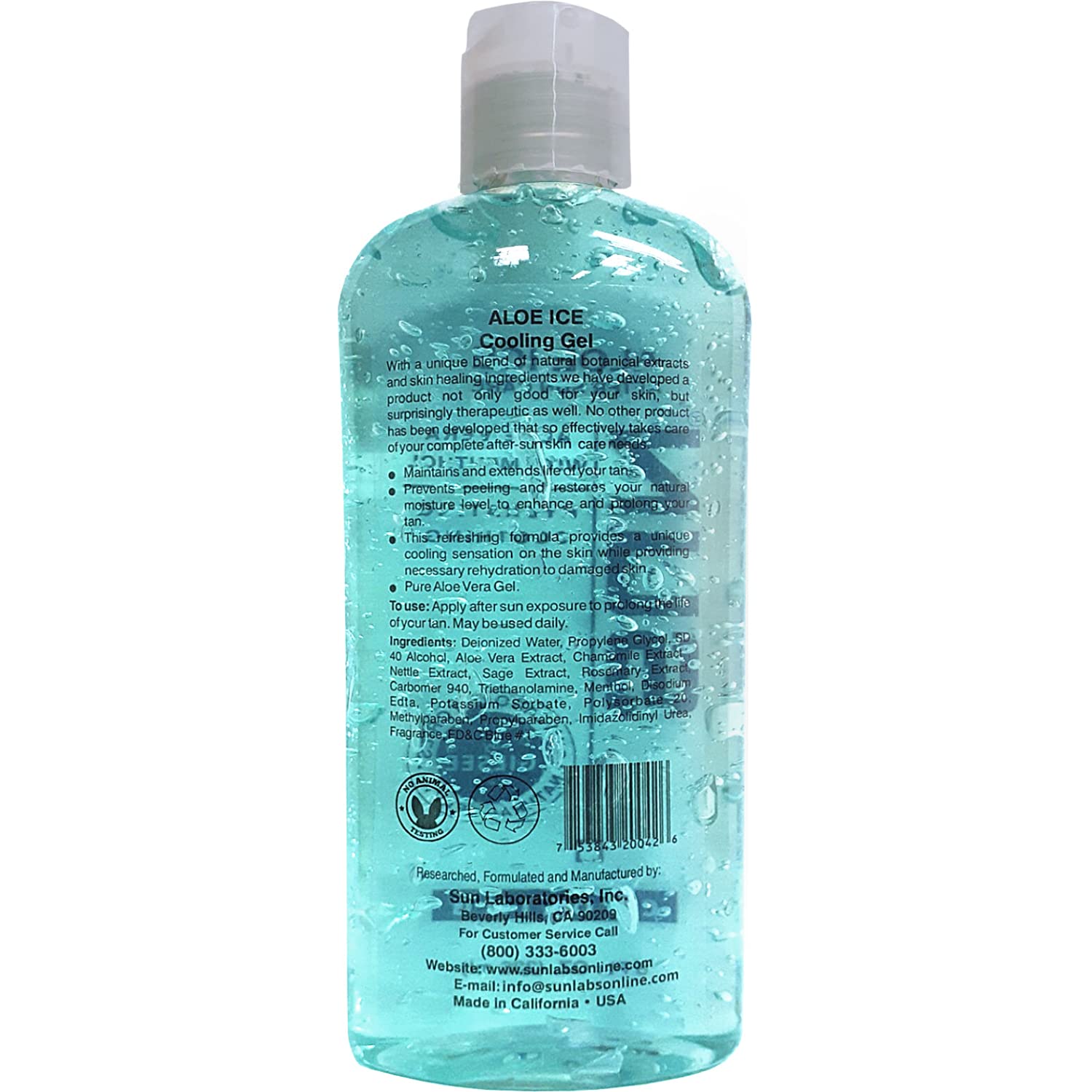 Sun Laboratories By Giesee Gel de hielo de aloe de 8 onzas líquidas, gel de aloe vera para aliviar quemaduras solares, cuidado después del sol y