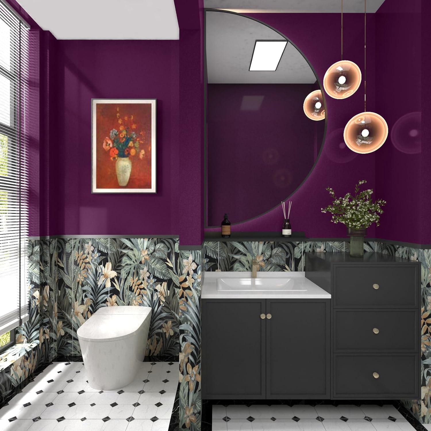 Papel adhesivo brillante morado oscuro de 15.7 x 393.7 pulgadas, papel tapiz autoadhesivo impermeable con purpurina de color sólido para gabinetes