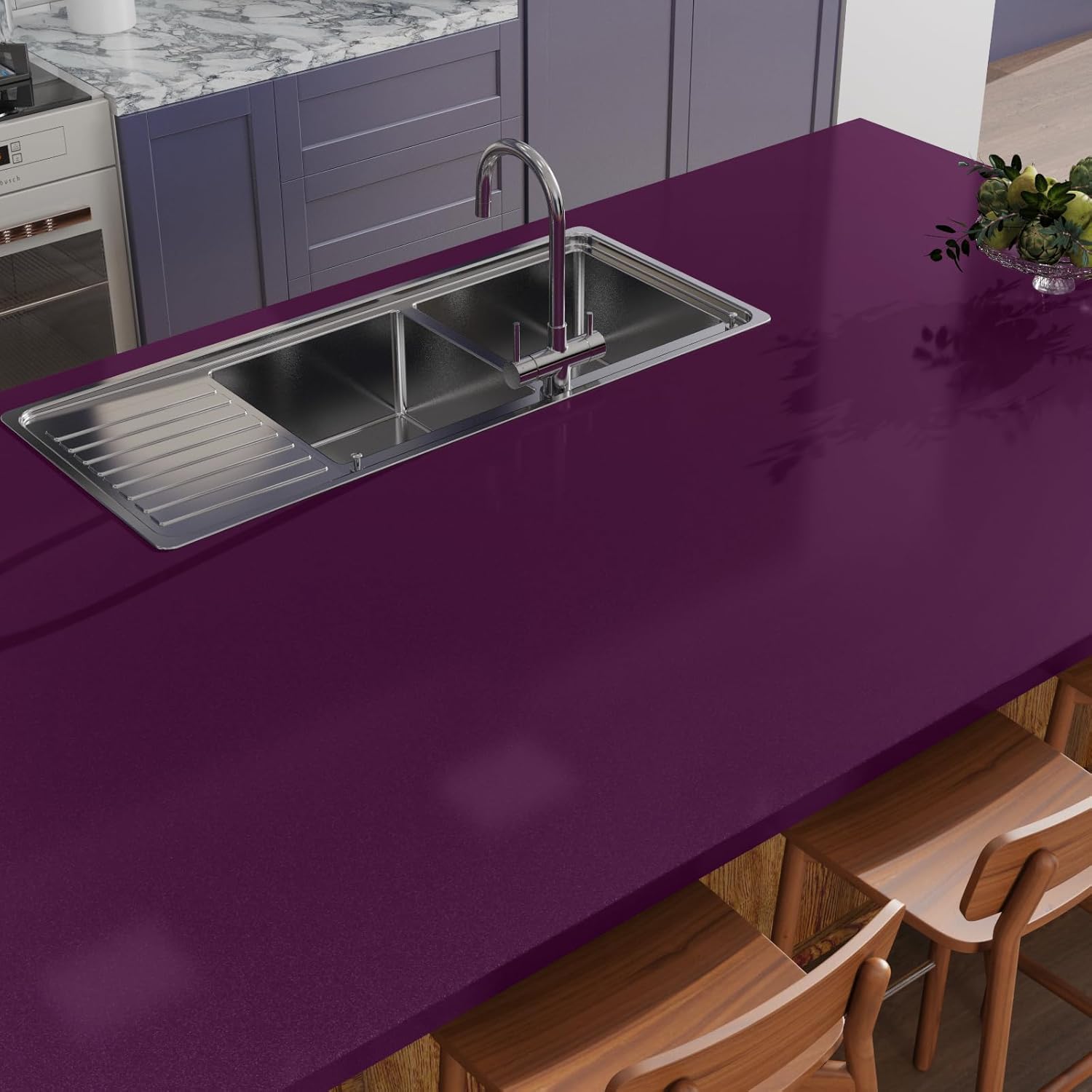 Papel adhesivo brillante morado oscuro de 15.7 x 393.7 pulgadas, papel tapiz autoadhesivo impermeable con purpurina de color sólido para gabinetes