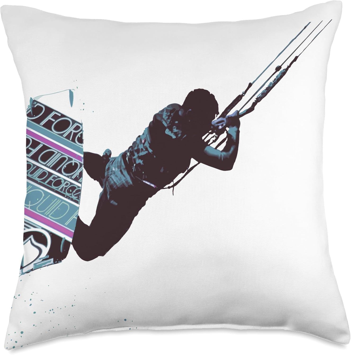 Kitesurf Gifts and Surf Lover Tees by taiche Kitesurfing Action Kite and Surf Illustration Throw Pillow, 18×18, Multicolor