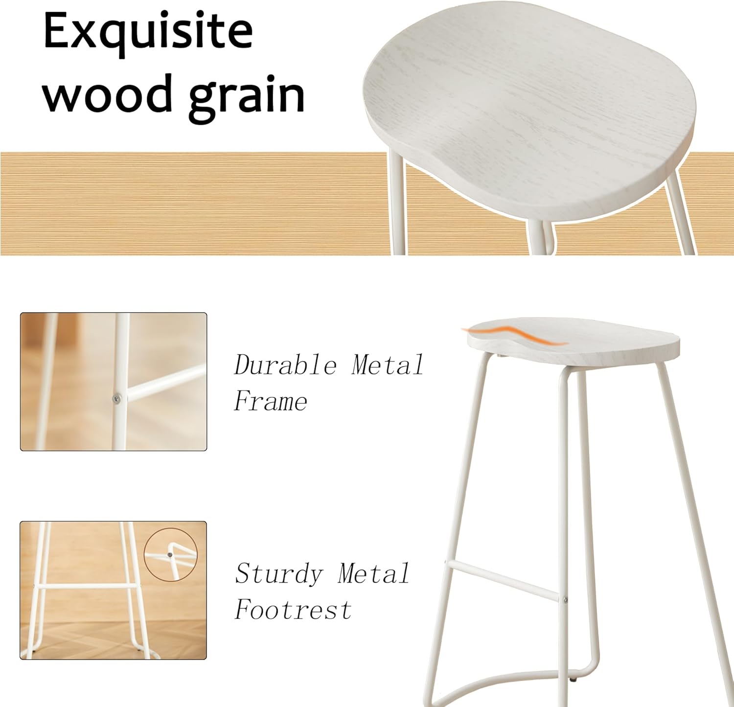 HeuGah Juego de 4 taburetes de bar con asiento de silla de montar con patas de metal, taburetes rústicos de altura de mostrador sin espalda,